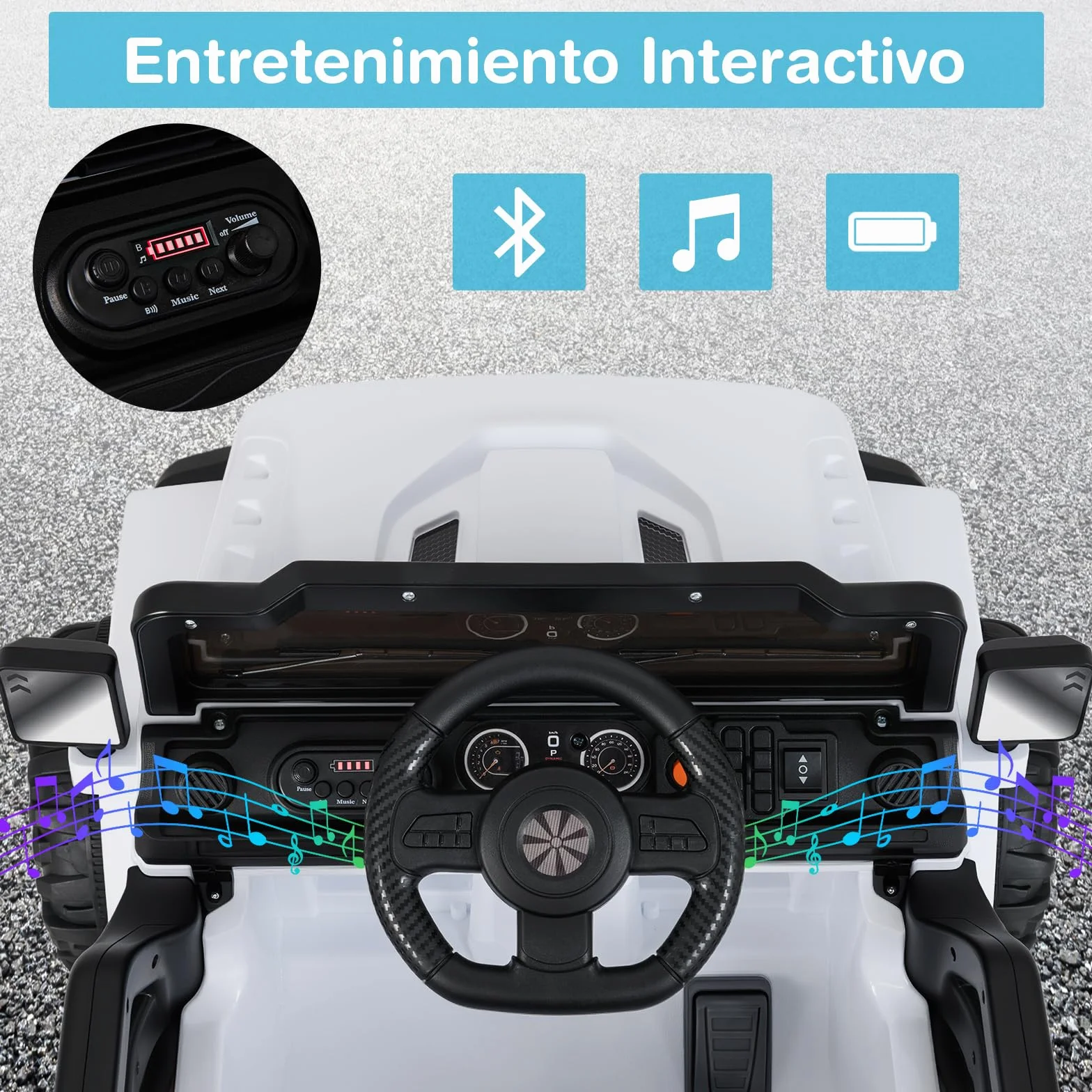 COSTWAY Coche Eléctrico para Niños 12V, Vehículo Todoterreno de Batería con Control Remoto, 3 Velocidades, Luces LED, Música, Bocina y Conexión Inalámbrica, para Niños de 3+ Años (Blanco)