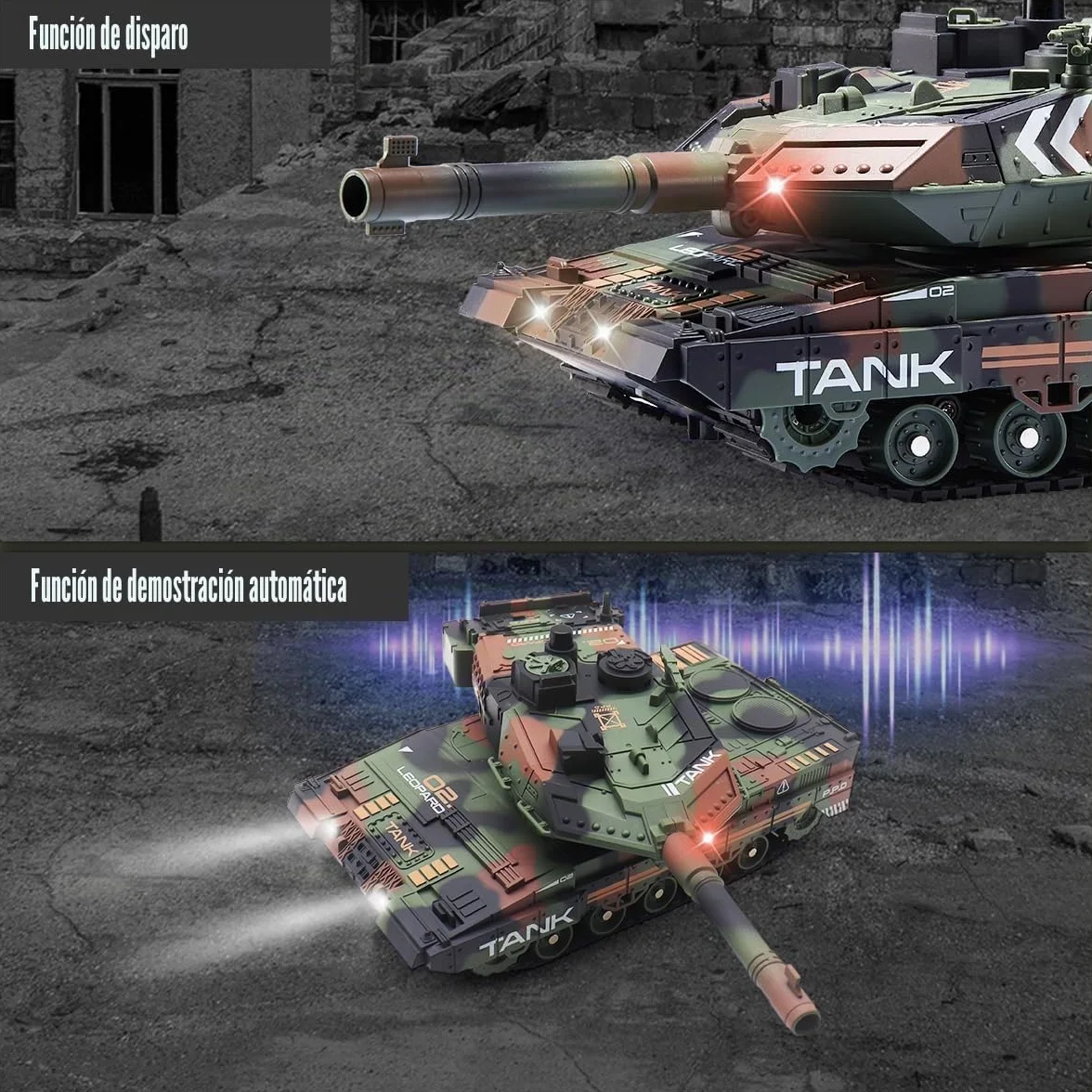Vehículo de tanque teledirigido Hitish RC que dispara para niños y adultos, juguete de tanque del ejército con sonido de demostración automático, luz de humo, modelo de vehículos militares de 13