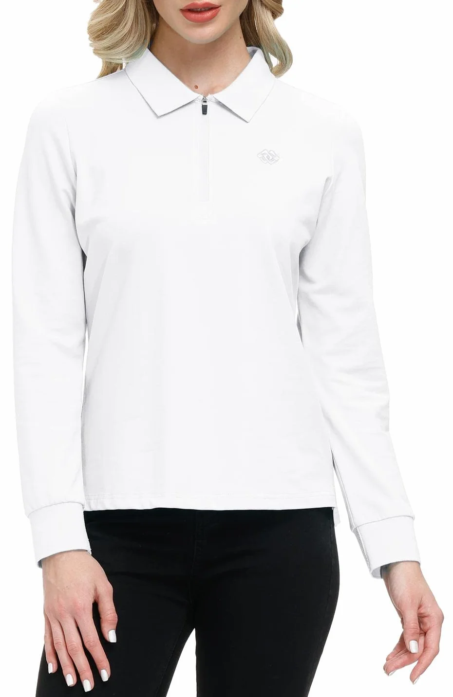 Mujer Polo Algodón Manga Larga Cremallera Camiseta Golf Trabajo