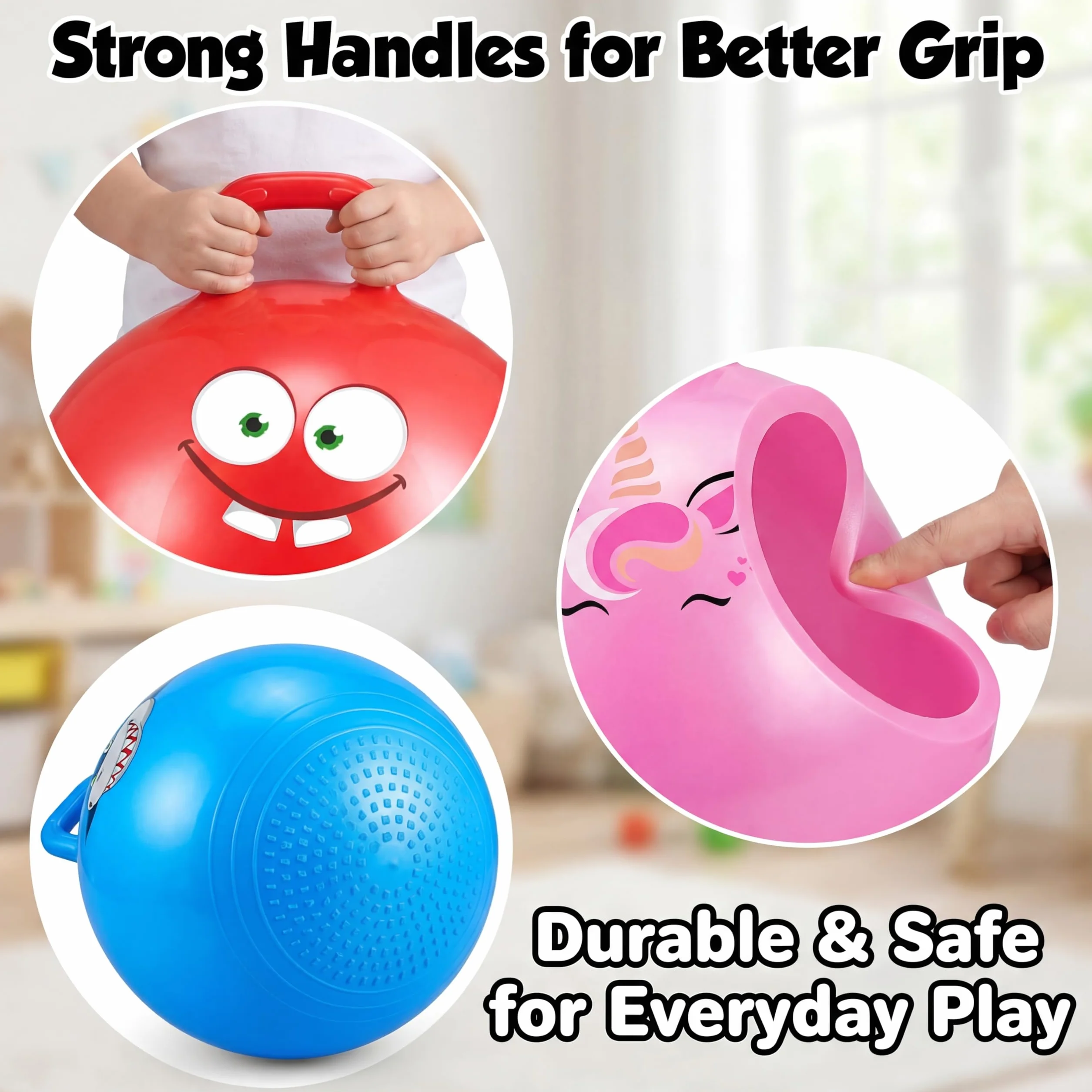 Sinmoe 4 Bolas de Tolva para Niños de Edad 3-8, 20 Pulgadas Pelota Saltarina Hinchable con Mango Balón de Tolva Hinchable Espacial con Bomba para Juego Deportes Interior Aire Libre (20 Pulgadas)