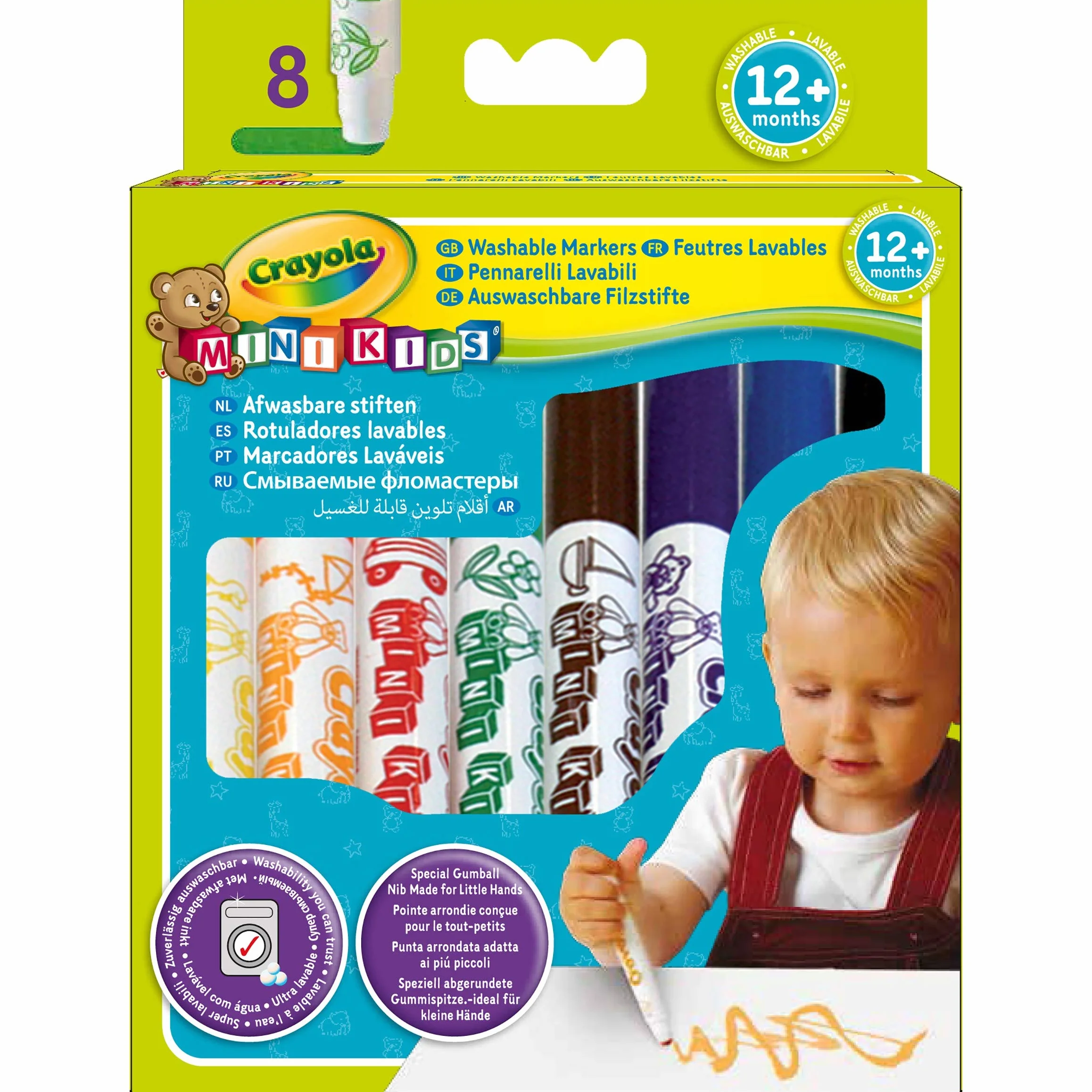 CRAYOLA Mini Kids - Set de 8 Rotuladores Lavables, Segura Punta Redondeada, Ideal para la Primera Infancia - Edad Recomendada: 12 Meses, 8324
