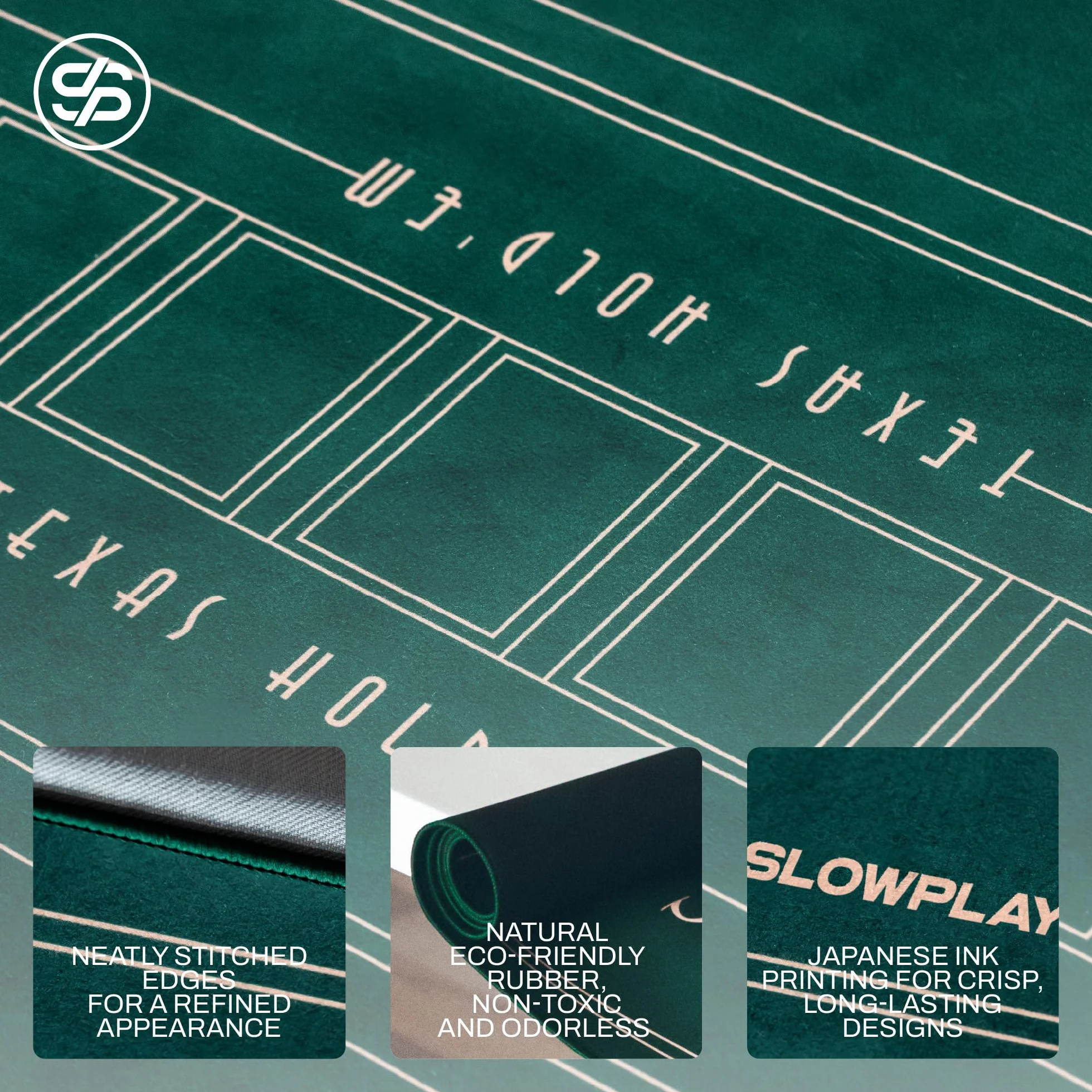 SLOWPLAY Nash Alfombrilla de póker para Texas Hold’em 180x90 cm | tapete portátil Art Déco, Bordes ribeteados, Superficie Lisa y Bolsa de Transporte (Verde)
