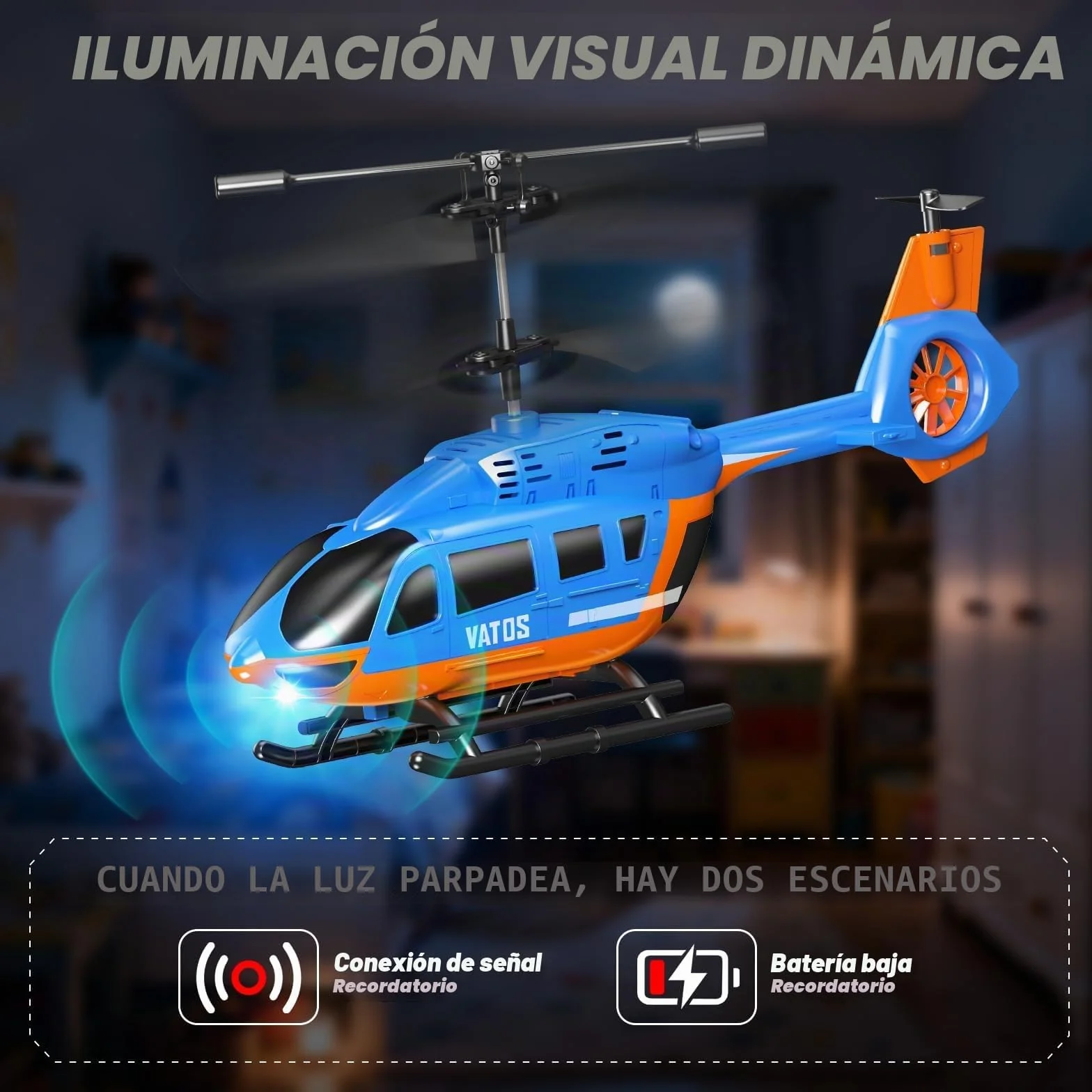 VATOS Helicóptero Teledirigido 2.4G con LED, Fácil de Volar, con Función de Mantenimiento de Altitud, Despegue con un Solo Botón y Aviso de Batería Baja. Ideal para Niños a Partir de 10 Años