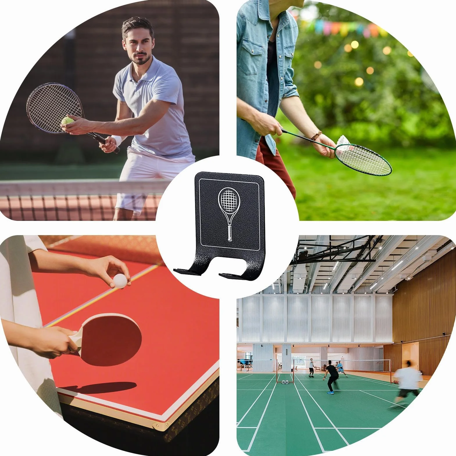 Soportes de raqueta de tenis resistentes para montaje en pared, soporte vertical ahorro espacio