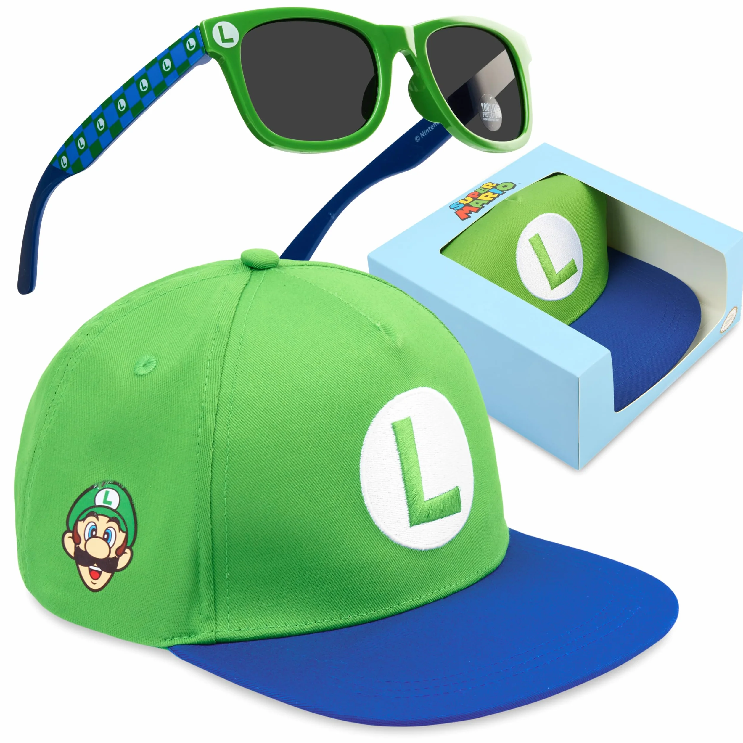 Gorra y Gafas de Sol Niño Set Minecraft Super Mario Bob Esponja Fortnite Protección UV Verano