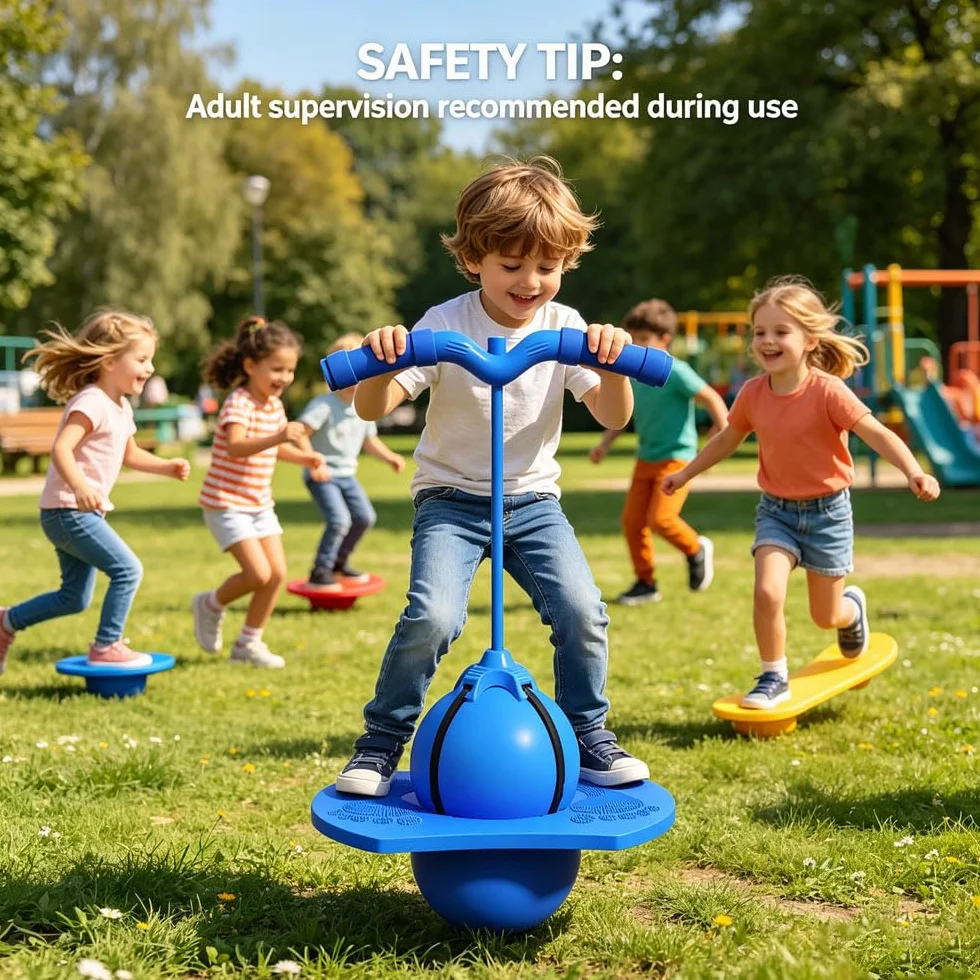 Balón Saltarín Equilibrio Niños Balance Jumping Ball Pelota Saltarina con Asa Antideslizante Pelota Saltarina con Mango para Interior Exterior Gimnasio Hogar Sala de Estar