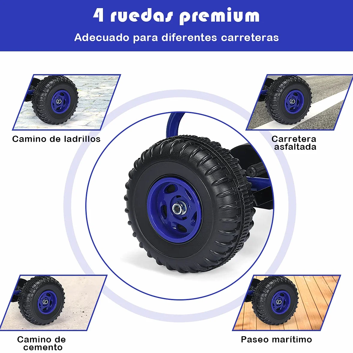 COSTWAY Go Kart de Pedales para Niños con 4 Ruedas Antideslizantes Asiento Envolvente y Freno de Mano, para Niños y Niñas (Azul)