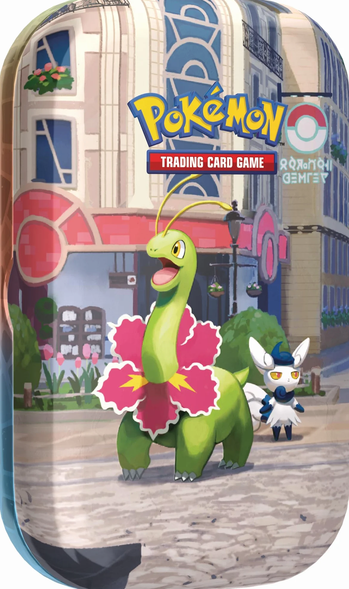 Pokémon JCC Minilata Ciudad Luminalia: Meganium y Meowstic (2 Sobres de Mejora, 1 Tarjeta ilustrada, 1 Pegatina)