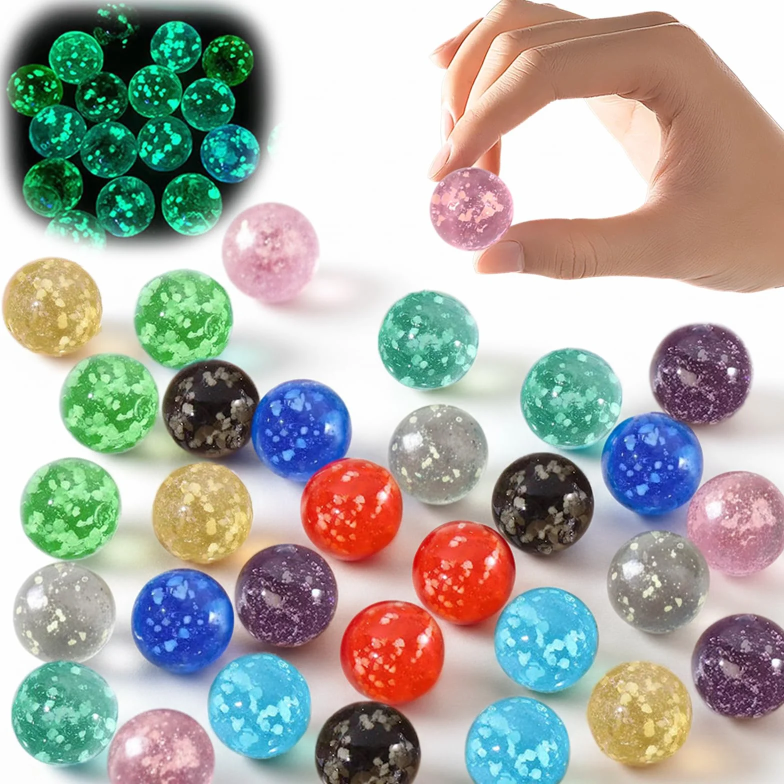 30 PCS Canicas Que Brillan en la Oscuridad 12mm MáRmoles de Cristal Que Brillan En la Oscuridad Brillan en la Canicas MáRmoles