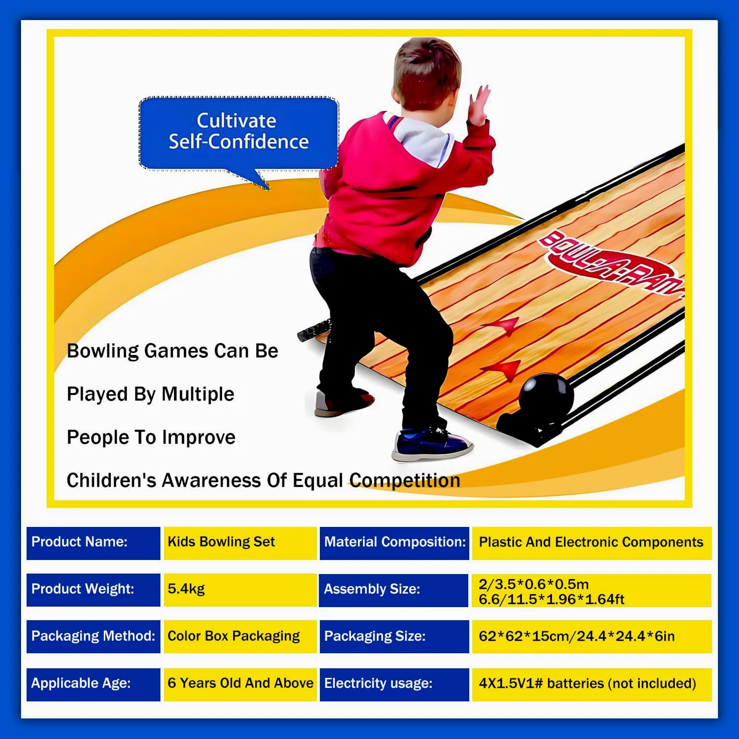 Juego de Bolos electrónico para niños, máquina de Bolos eléctrica 3.5m/11.5ft | con reinicio automático, iluminación y efectos de sonido de simulación, juego familiar plegable para interiores