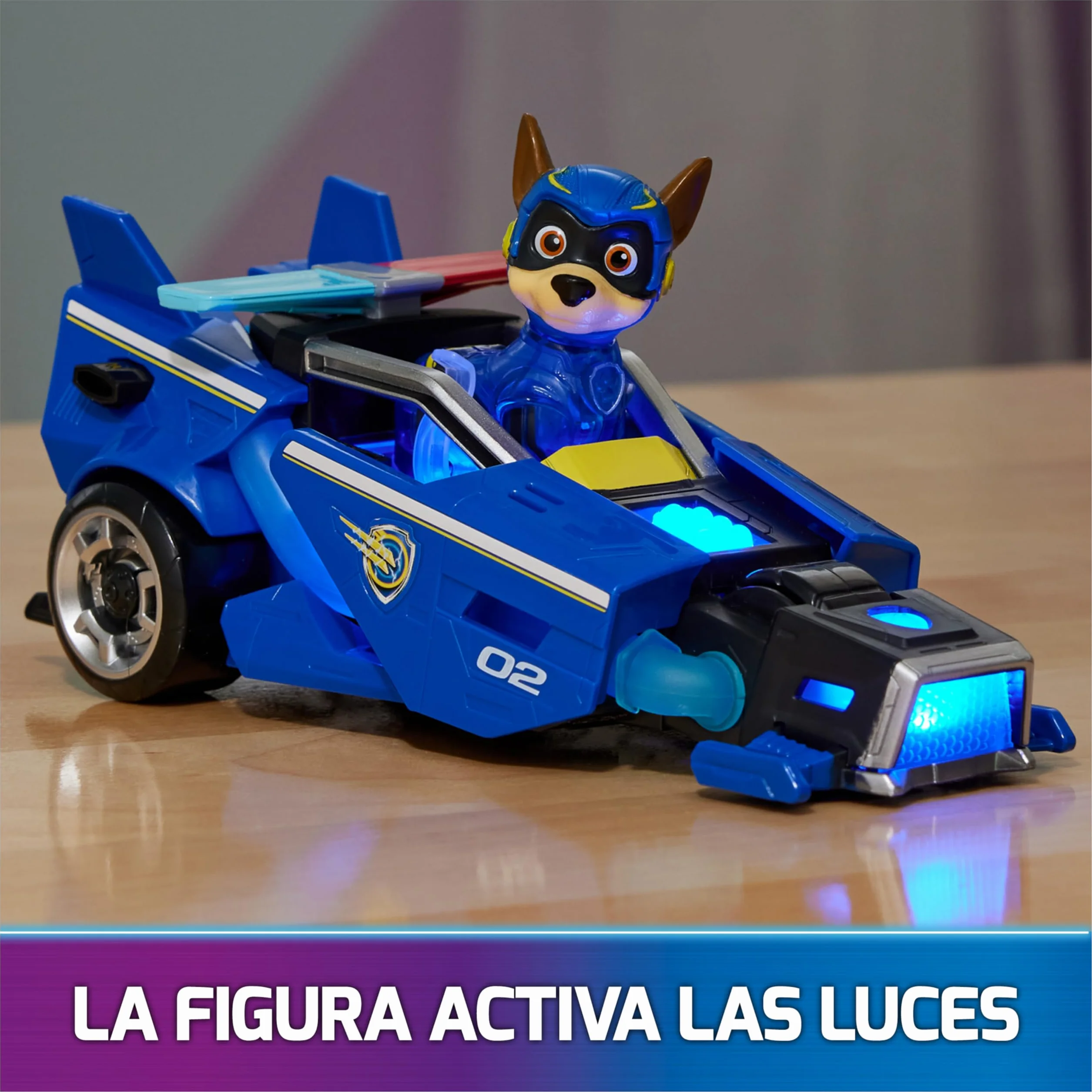 Paw Patrol Patrulla Canina Figura Chase Coche Juguete Luces Sonidos Superpelícula 3 Años+