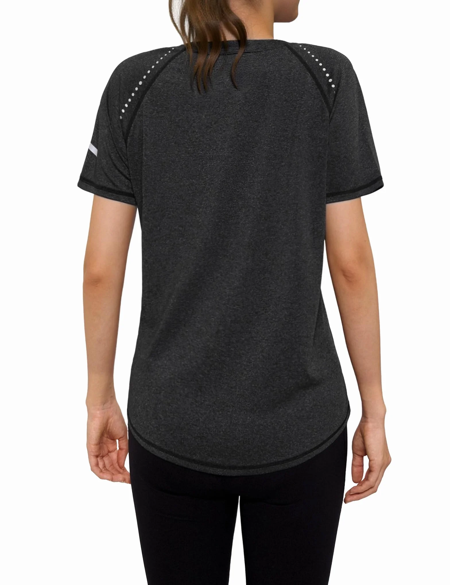 Gyabnw Camiseta Deporte Mujer Manga Corta Cuello Redondo Tira Reflectante Dobladillo Curvo Top Running Yoga Fitness