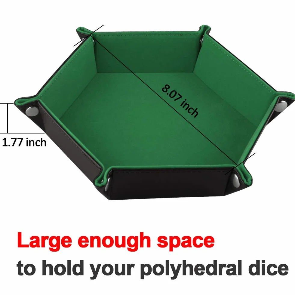 SIQUK Bandeja de Dados de Doble Tablero de Dados, Cuero Plegable de hexágono PU y Soporte de Dados de Terciopelo Verde Oscuro para Mazmorras y Dragones Juego de Dados D&D y Otros Juegos de Mesa