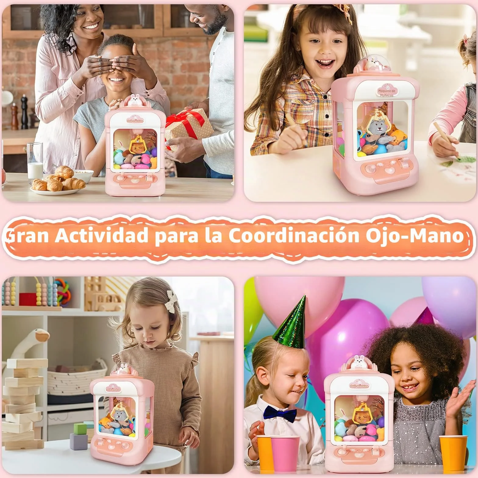 deAO Máquina de Garras Juguete con Música, Incluidy 20 Peluches, 10 Gashapones, Mini Máquina de Garras Buen Regalo para Cumpleaños, Navidad, Fiestas, Juego de Fiesta