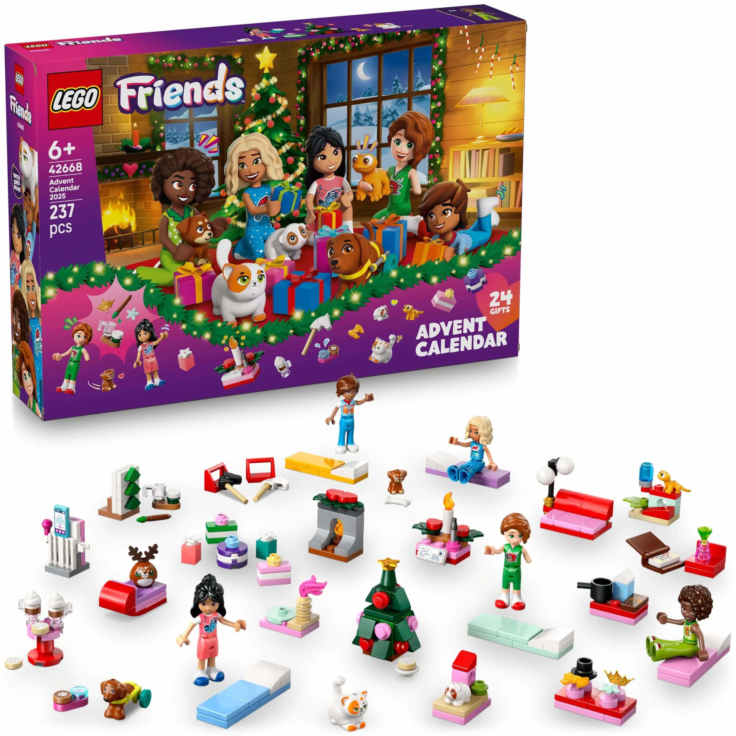 LEGO Friends Calendario de Adviento 2025 para Niñas de 6+ Años - Juguete para la Cuenta Atrás de Navidad con 24 Sorpresas Inc. 5 Mini Muñecas, 5 Figuras de Animales y Accesorios Adorables 42668
