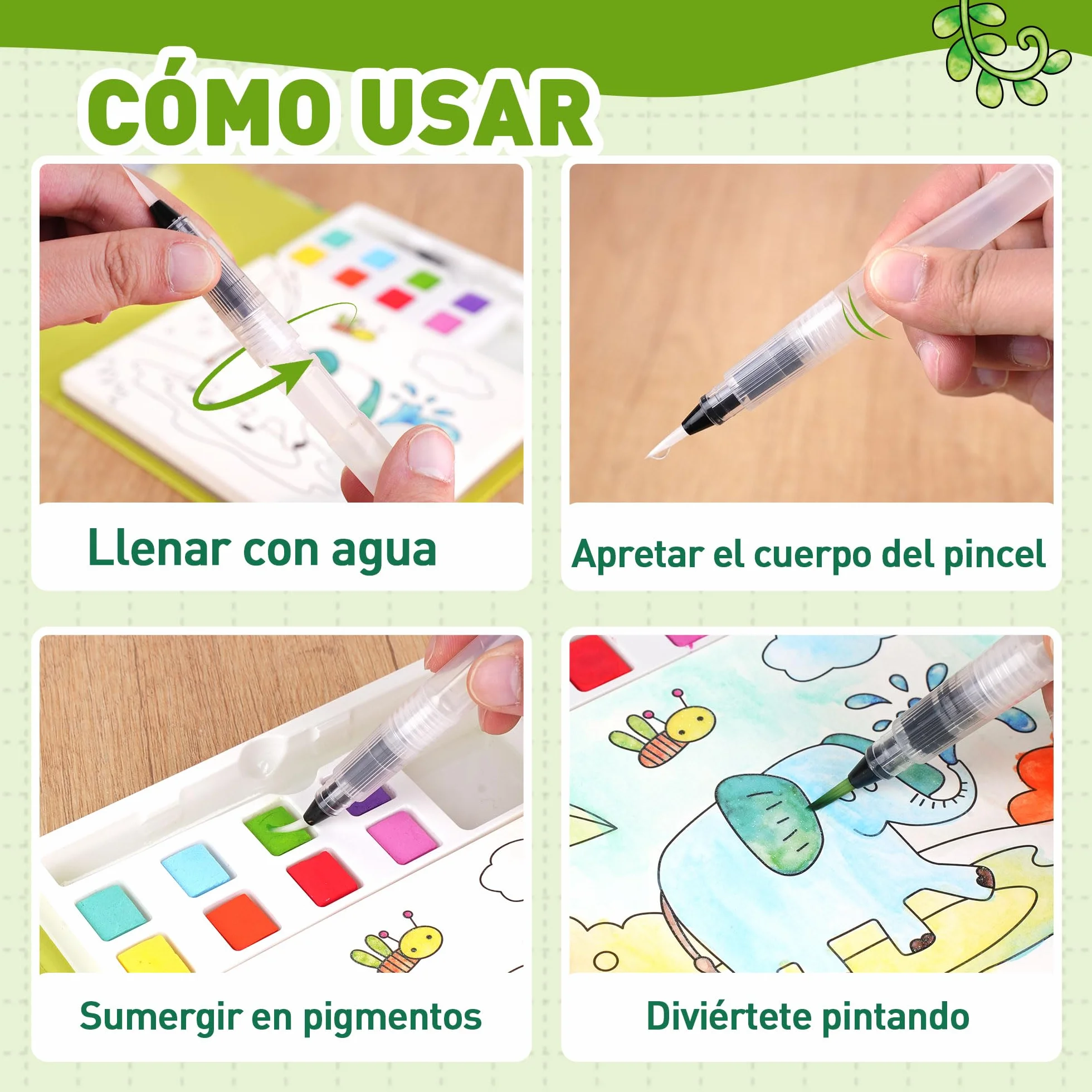 YPLUS Libro de Pintura con Agua para Niños 3-6 Años, Libro para Colorear Reutilizable con 8 Colores y Pincel de Agua, Juguete Creativo y Educativo, Regalo Infantil, Tema Animales