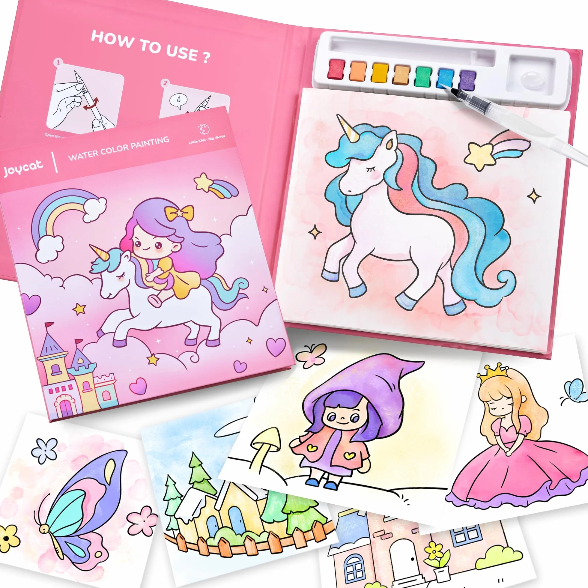 JoyCat Libro para colorear con acuarelas para niños pequeños a partir de 3-8 años, juego de acuarela para arte y manualidades, juguete educativo como regalo de cumpleaños para niños y niñas