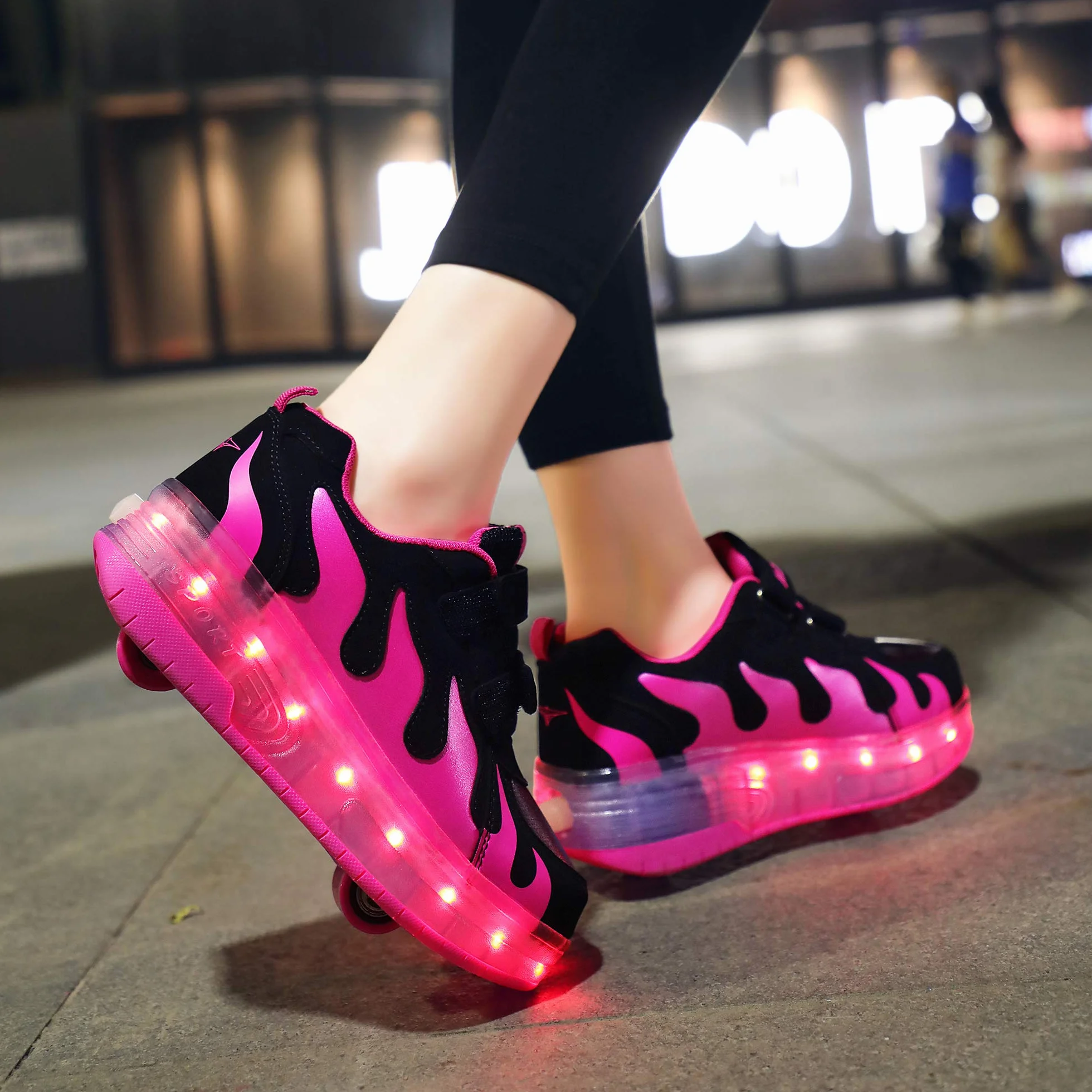 Axcer LED Skateboarding Zapatos con Ruedas Dobles para Niños Niña Calzado Deportes Exterior