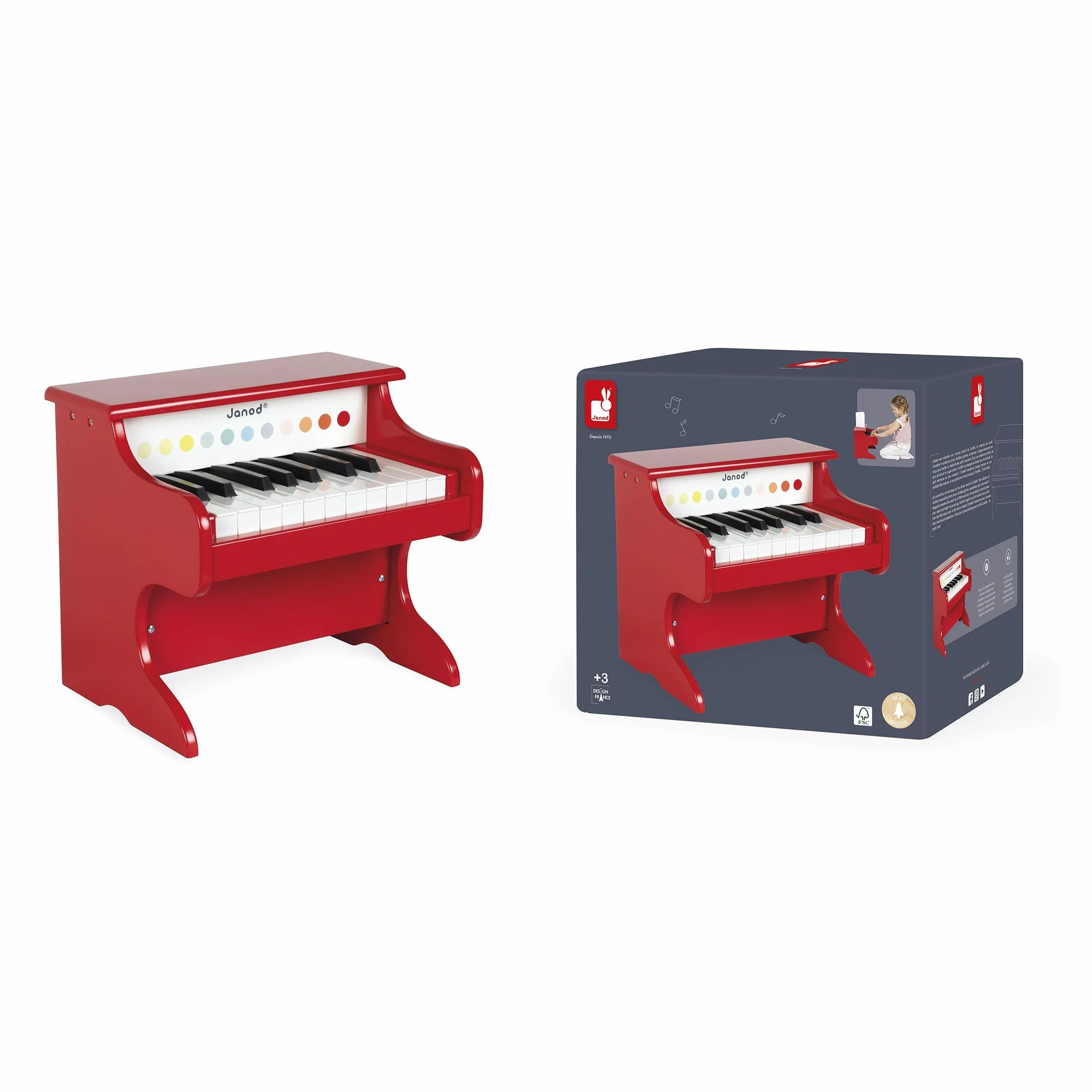Janod - Confetti - Mi Primer Piano en Madera, Instrumento Musical para Niños, Juguete de Imitación y Estimulación del Talento Musical - Desde Los 3 Años, J07618