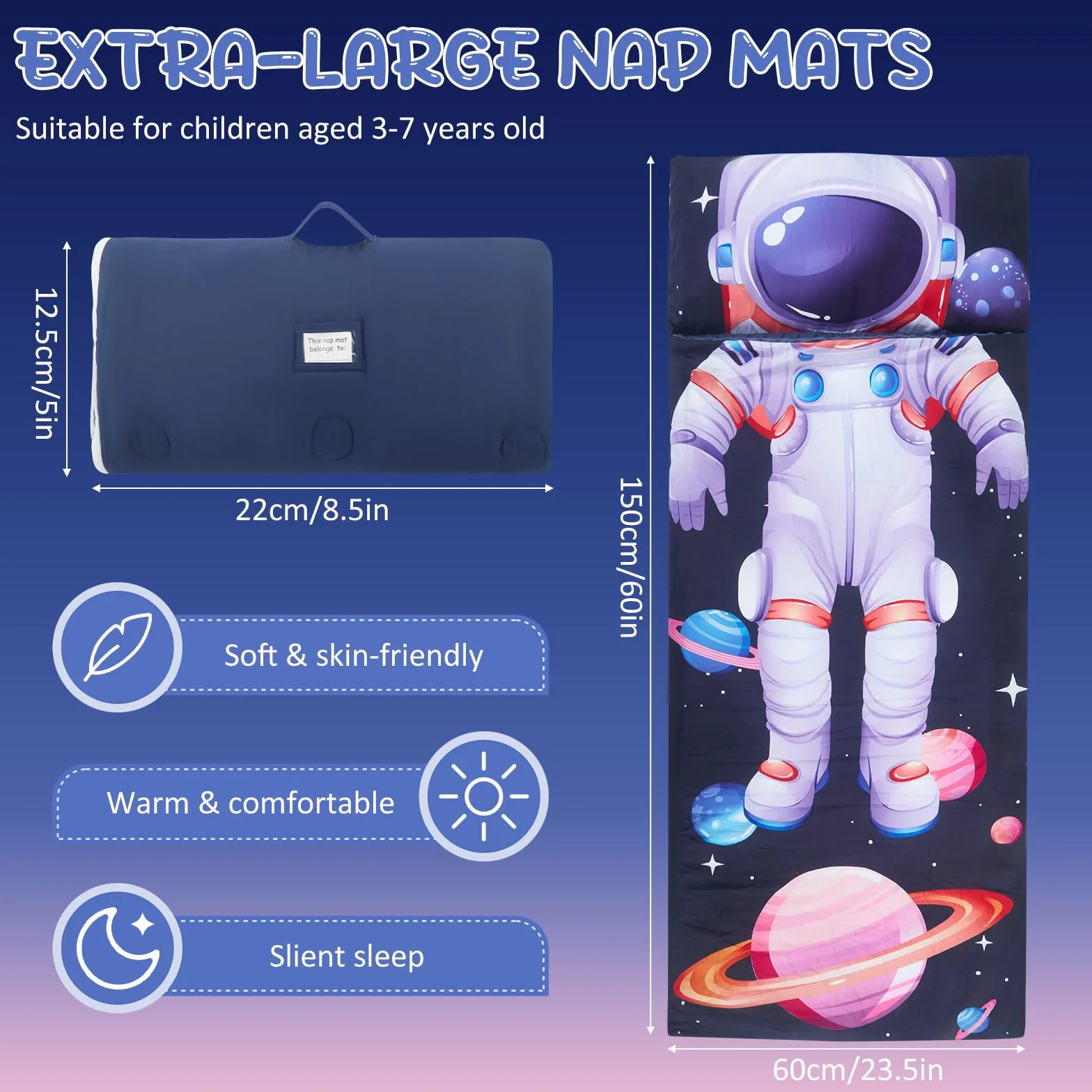 Saco de Dormir Infantil para Niños y Niñas 3-8 Años (120x60 cm), de Algodón con Forro Polar, Ligero y Cálido con Almohada Desmontable, para Guardería, Viaje y Camping
