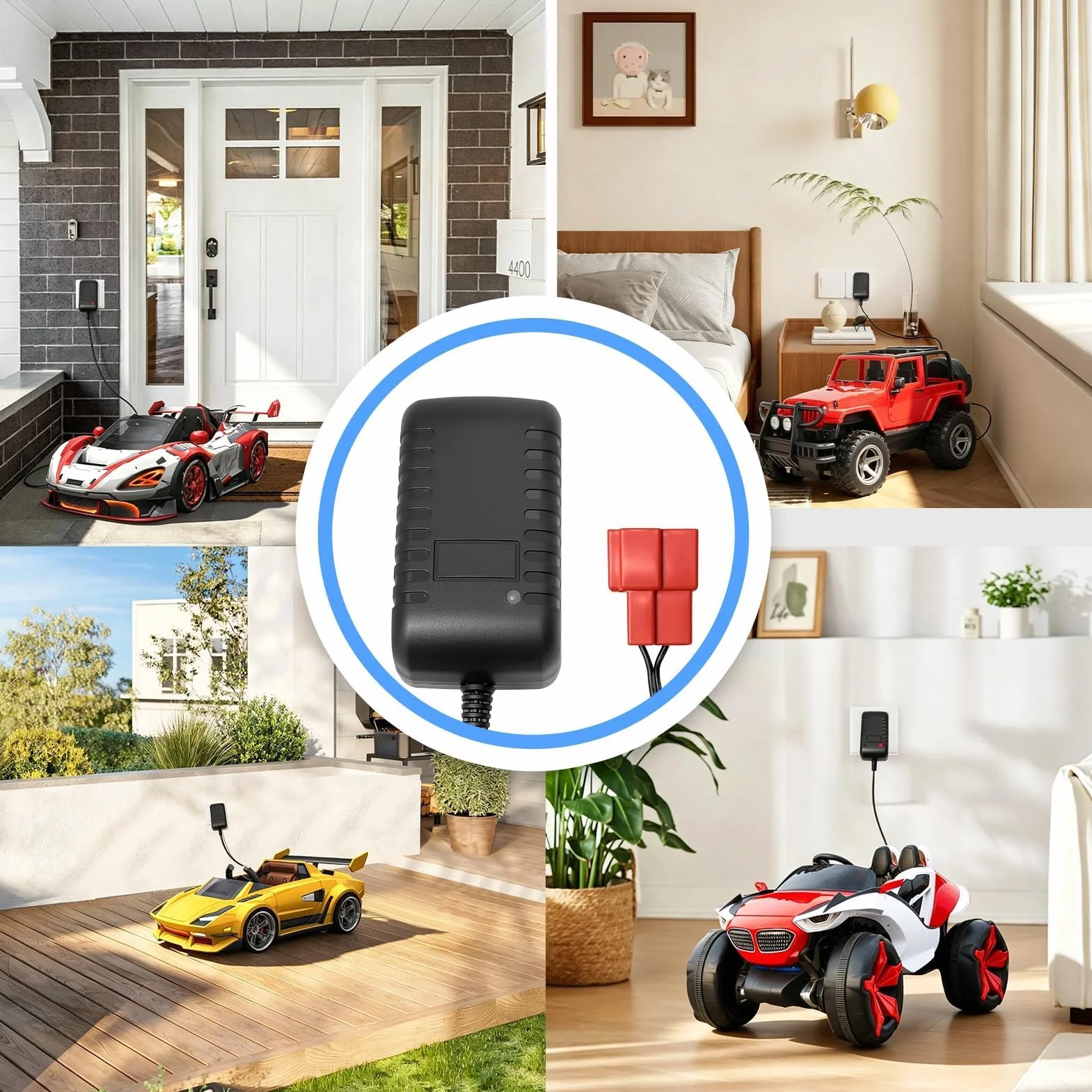 Cargador de Batería 12V para Vehículos Eléctricos Infantiles con Indicador LED Seguro Compatible con Coches de Juguete Moto ATV SUV Conector Cuadrado Compatible con BMX X6, Kid TRAX GMC, Wal-Mart, Mot