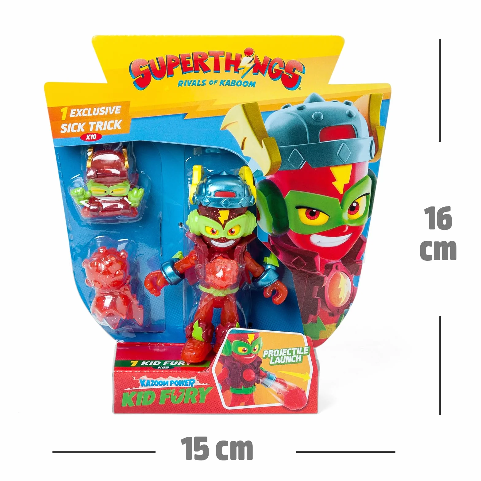 SUPERTHINGS RIVALS OF KABOOM Figura Kazoom Kid Fury con Kazoom Kid, SuperThings Exclusivo y Accesorio