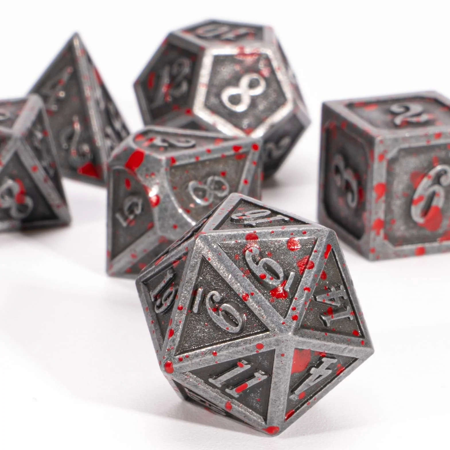 Dados D&D de Metal para Dungeons and Dragons, D20 para Juegos de Mesa, RPG, MTG, Shadowrun Pathfinder (Sangre Plateada)