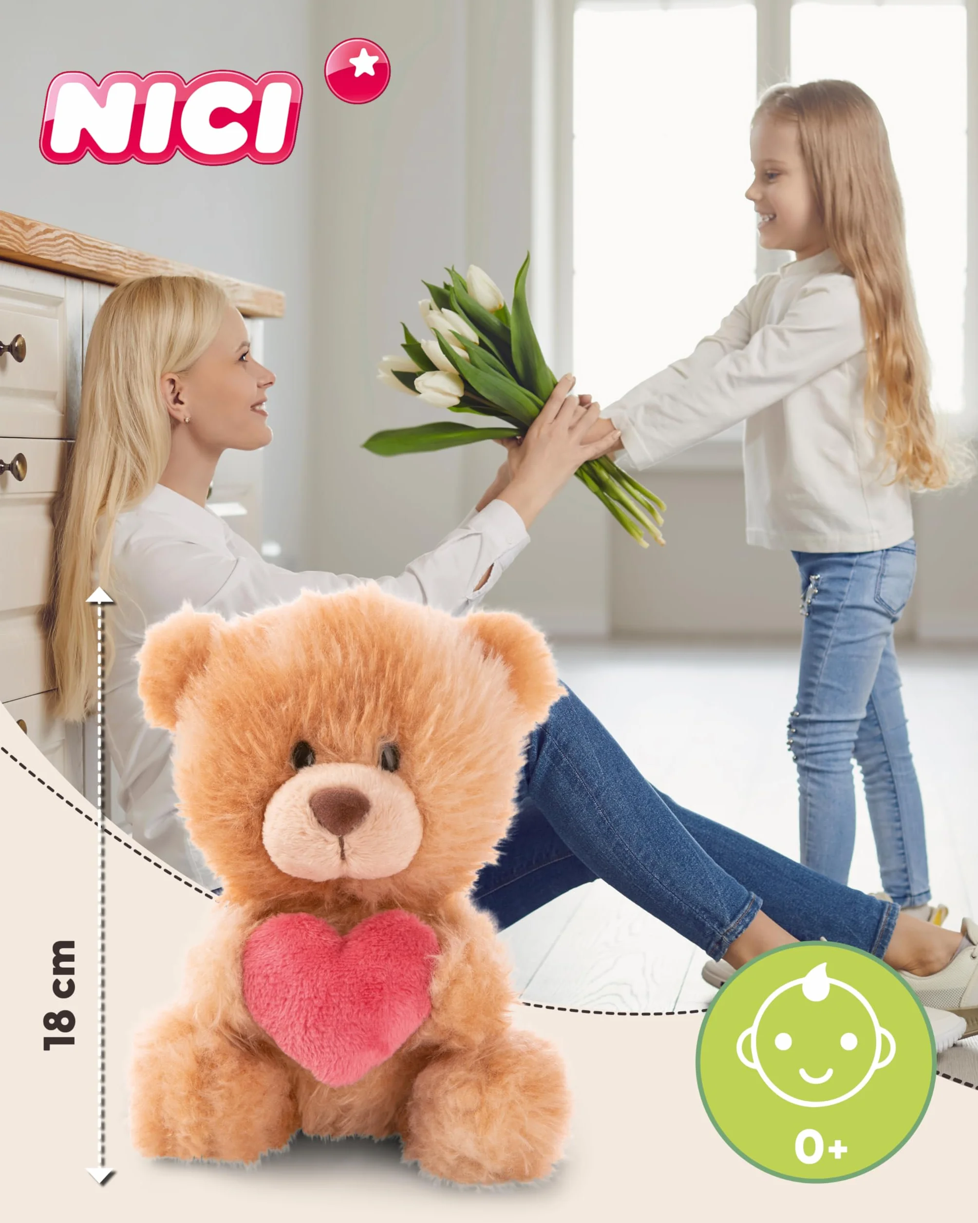 Osito de peluche marrón claro con corazón 18cm colgante suave regalo