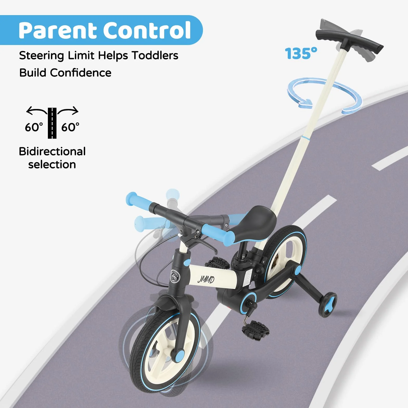 JMMD Bicicleta 6 en 1 para Niños Pequeños con Ruedas de Entrenamiento y Pedales, Edad 18 Meses a 5 Años, Bicicleta de Equilibrio y Pedal 12" Transformable y Plegable