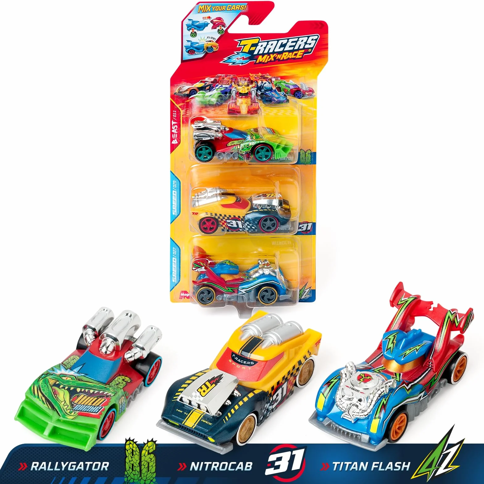 T-Racers Mix ´N Race 3 Pack – Pack de 3 Coches coleccionables. Coches Desmontables por Dos Partes y con Piezas Intercambiables. Pack 11/12