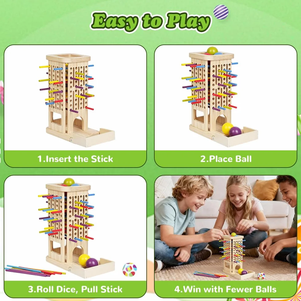 Ainiv Juegos de Mesa Montessori, 3 in 1 Juguetes Educativos Niños con 40 Palitos Colores y 1 Dados, Juegos Divertidos para La Familia, Juguete Motricidad Fina para Niños 3, 4, 5, 6 Años