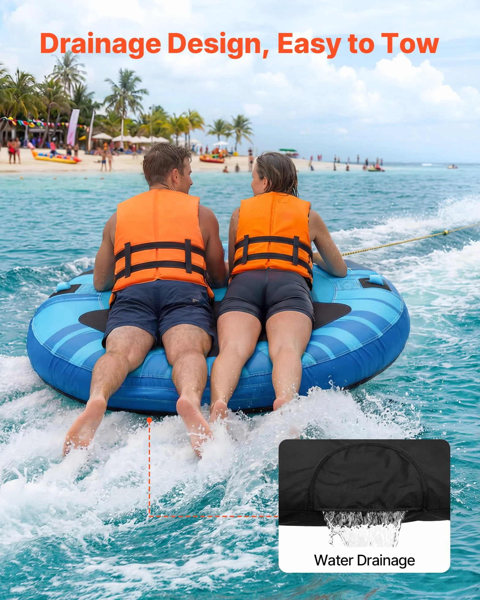 VEVOR Flotador de Arrastre Inflable 159,5 cm para 3 Personas Carga 231 kg Azul