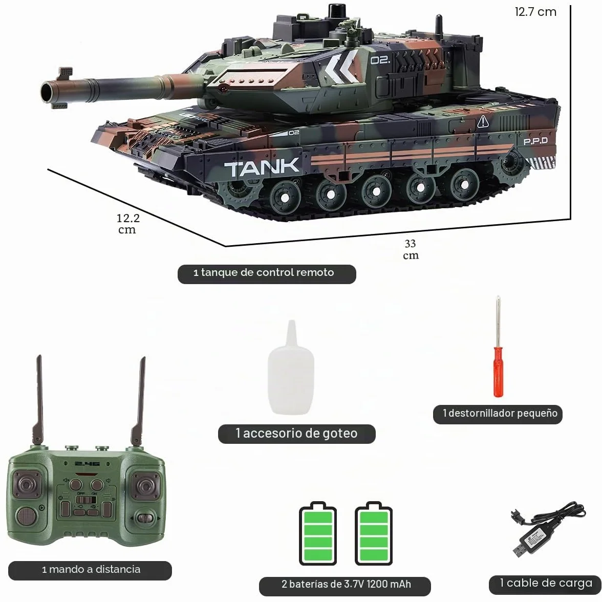 Vehículo de tanque teledirigido Hitish RC que dispara para niños y adultos, juguete de tanque del ejército con sonido de demostración automático, luz de humo, modelo de vehículos militares de 13