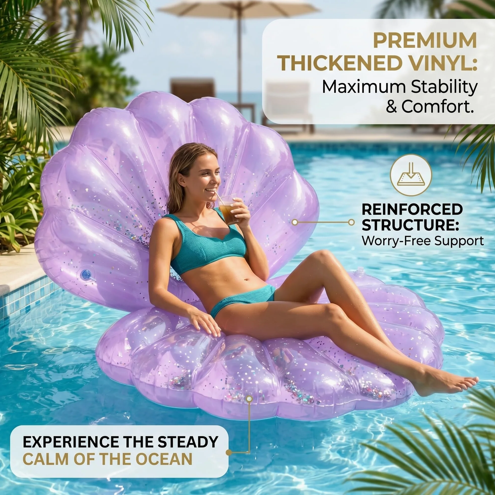 Divertidos flotadores de piscina para adultos, flotadores inflables gigantes de PVC para adultos, gruesos, cómodos, para verano, playa, patio, diversión, color morado