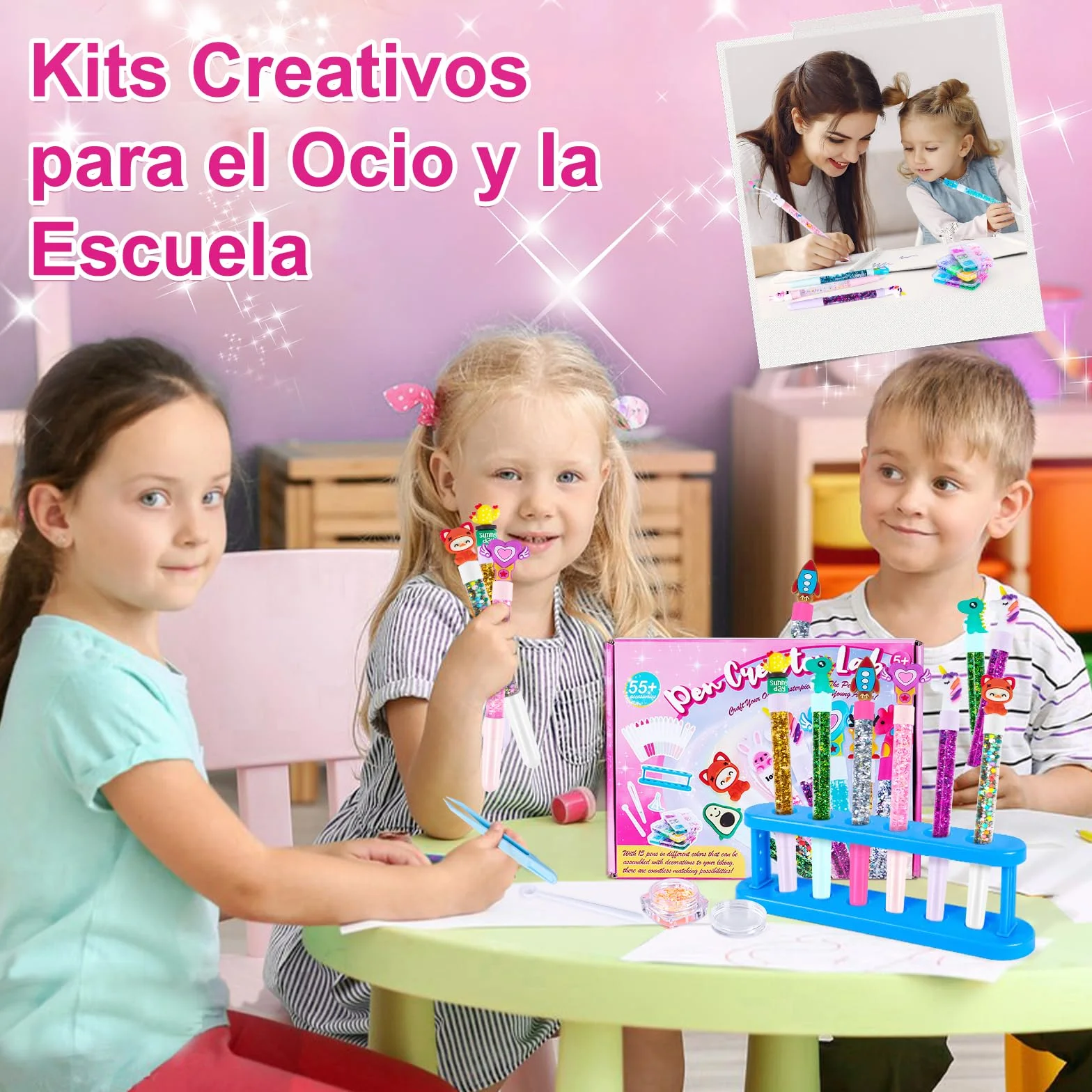 Kazzley Kit de Creación de Bolígrafos con 55+ PCS, Cree 15 Bolígrafos Personalizados, Manualidades Niños 5 6 7 8 9 10 años, Juego Creativo Infantil, Regalo Juguetes para Niños y Niñas