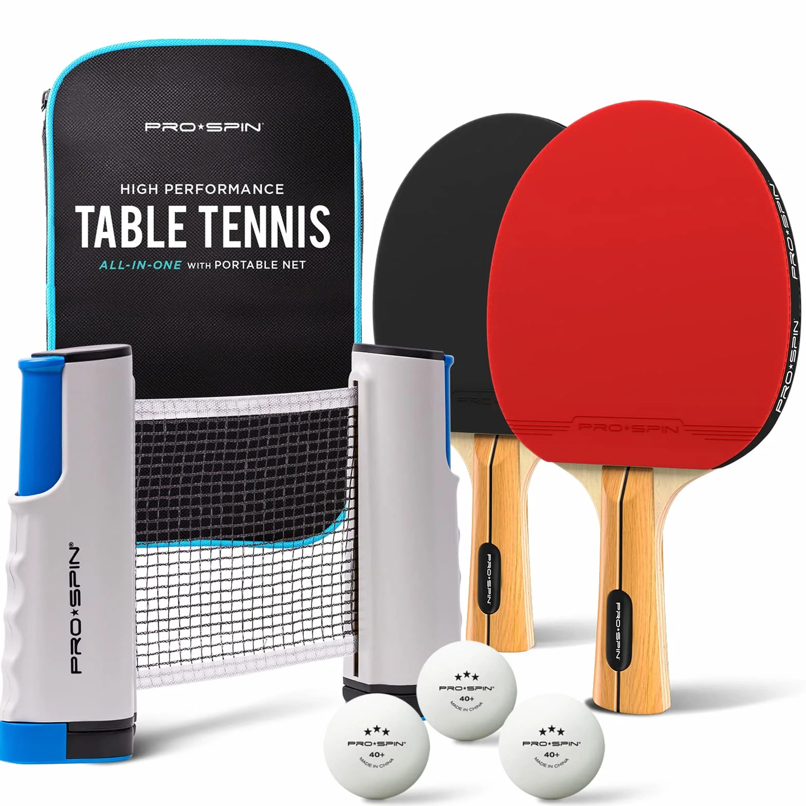 PRO-SPIN Set de Ping Pong Portátil con Red Retráctil, Palas y Pelotas 3 Estrellas