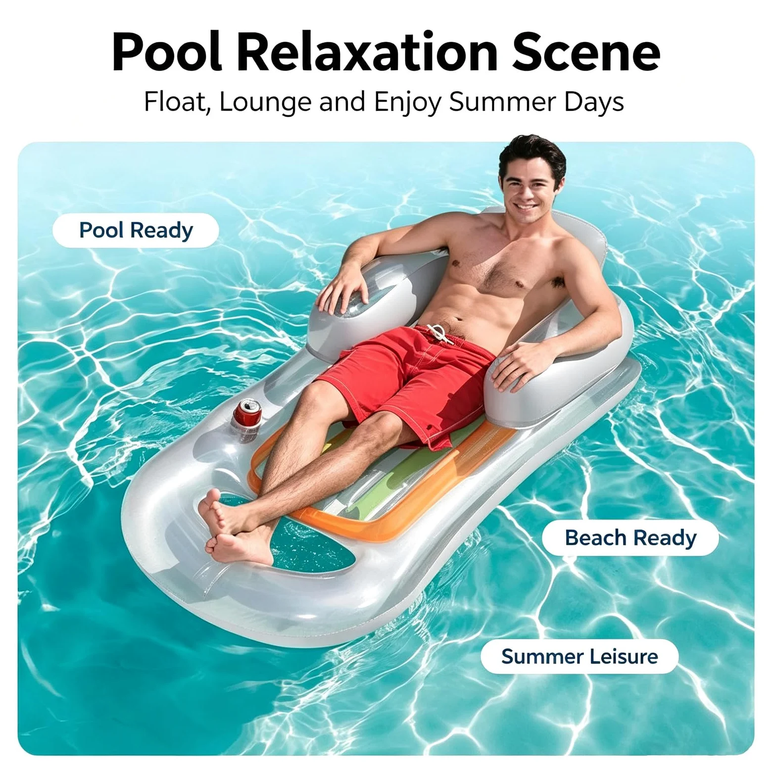 Flotadores Inflables para Adultos con Bomba de Aire eléctrica Colchoneta Hinchable Piscina con Portavasos y Reposapiés Plegable de PVC Ideales para Diversión Descanso