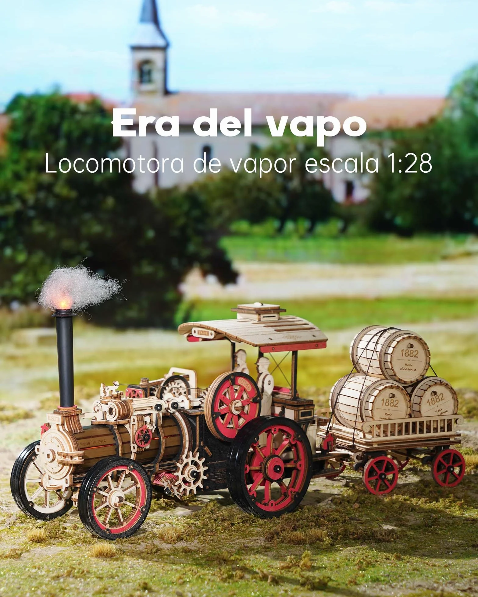 ROKR Puzzle 3D Madera Auto Maquetas para Construir Adultos, Kits de Modelos de Locomotoras de Vapor, Puzzle de madera para coche, 469 piezas, Steam Locomotive, LKA01