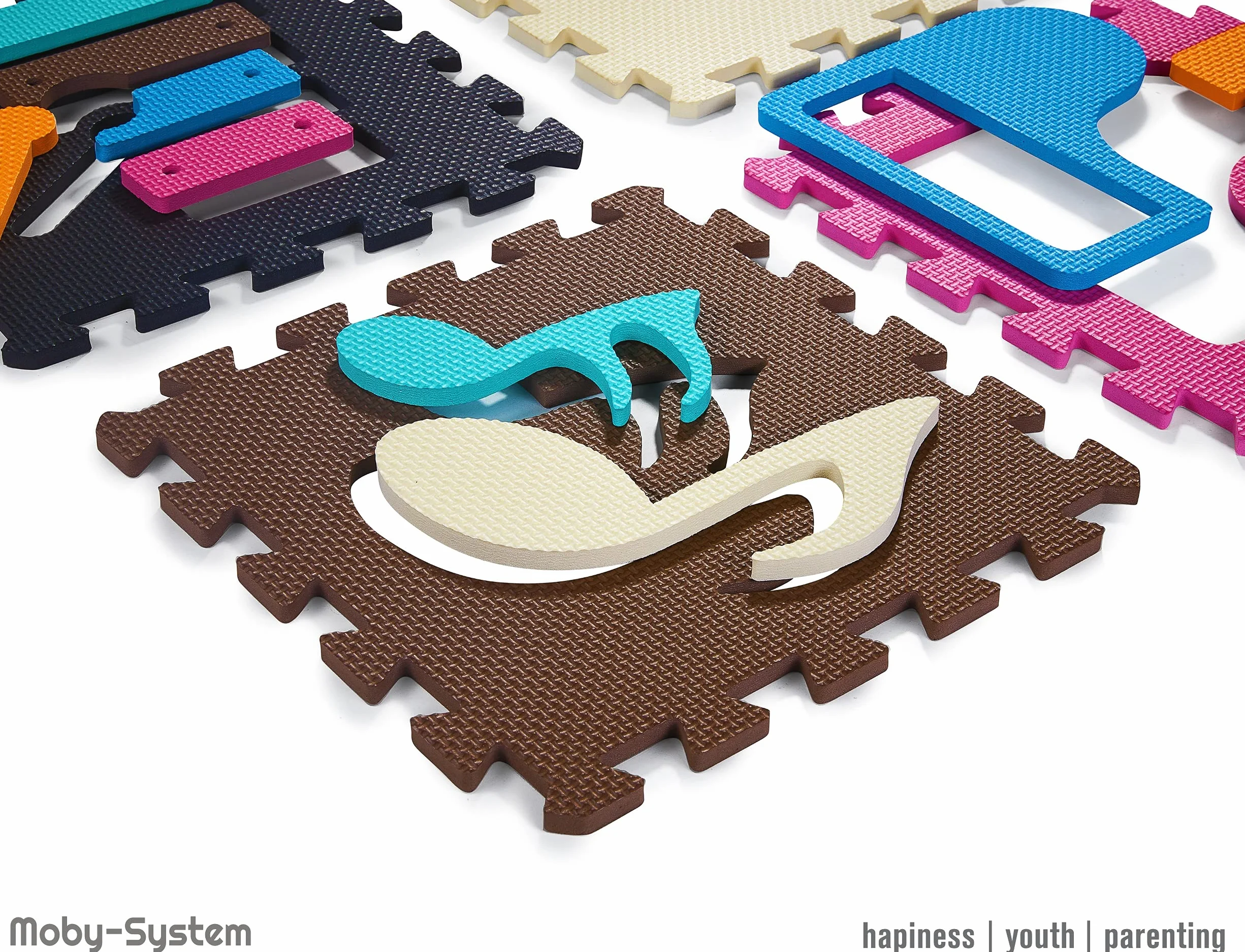Moby-System Alfombra con rompecabezas para bebés, 90 cm x 90 cm x 1 cm, alfombra de juego, inodora, grande, para niños y niñas, sin sustancias nocivas