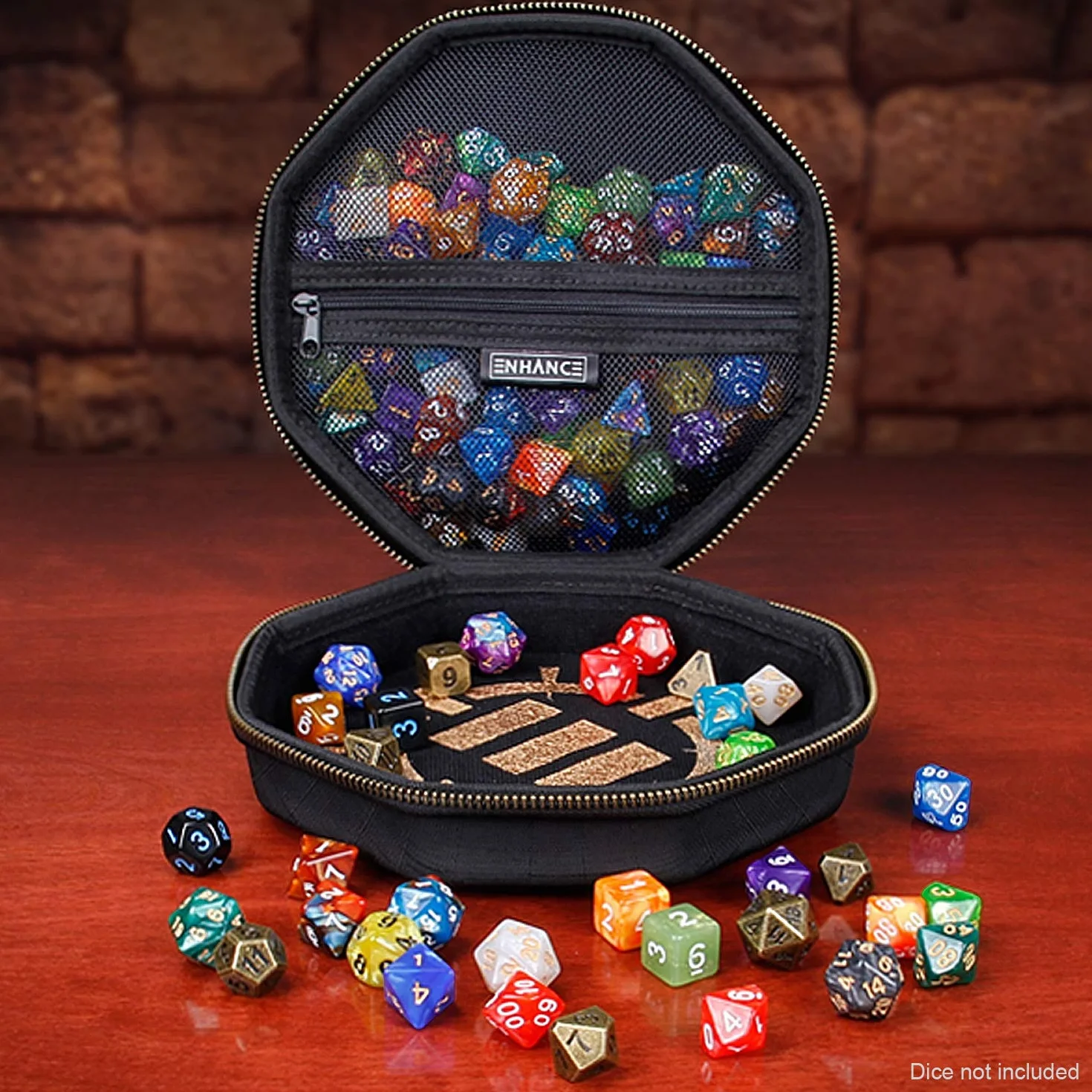ENHANCE Caja de Dados para Juegos de Mesa - Contenedor de Almacenamiento para hasta 150 Dados RPG - Diseño Protector Resistente con Interior Suave