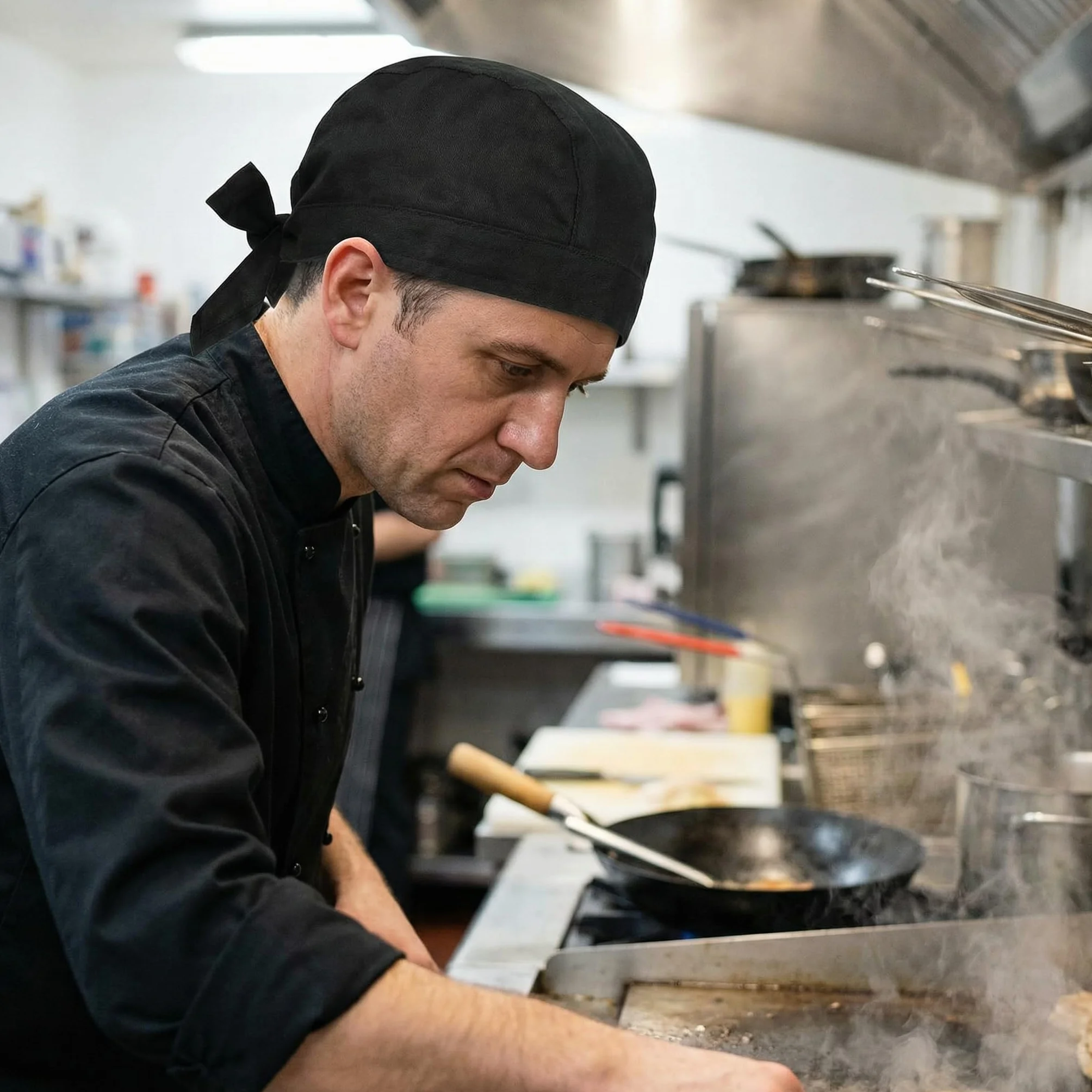 Gorros Cocinero Estilo Pirata Negro, Bandana Chef Ajustable a Tiras, Gorro Cocina Transpirable Unisex