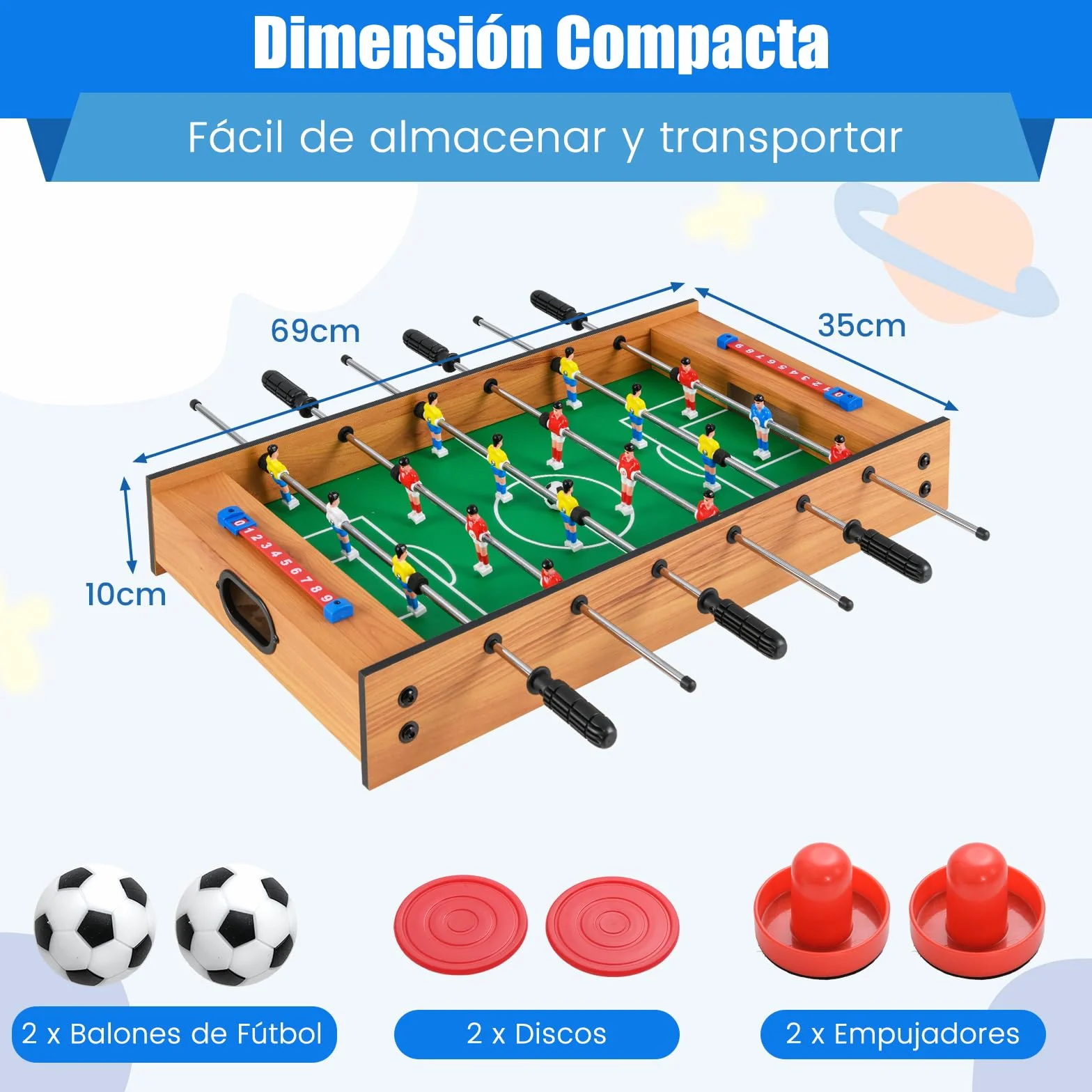 COSTWAY 2 en 1 Mesa Multijuegos, Mesa de Futbolín y Air Hockey, Juego sobremesa para Niños y Adultos, Futbolín sobremesa con 18 Jugadores para Fiesta Bar, 69 x 36 x 10 cm