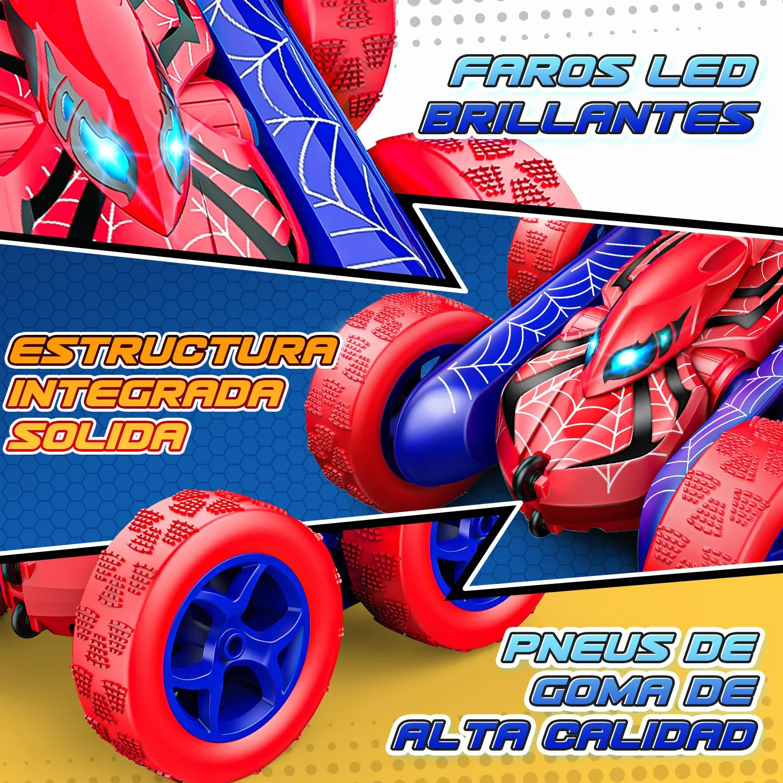Coche Teledirigido Monster Truck 2,4Ghz 360° Rotación Luces Batería Recargable Type-C Niños 3-12 Años