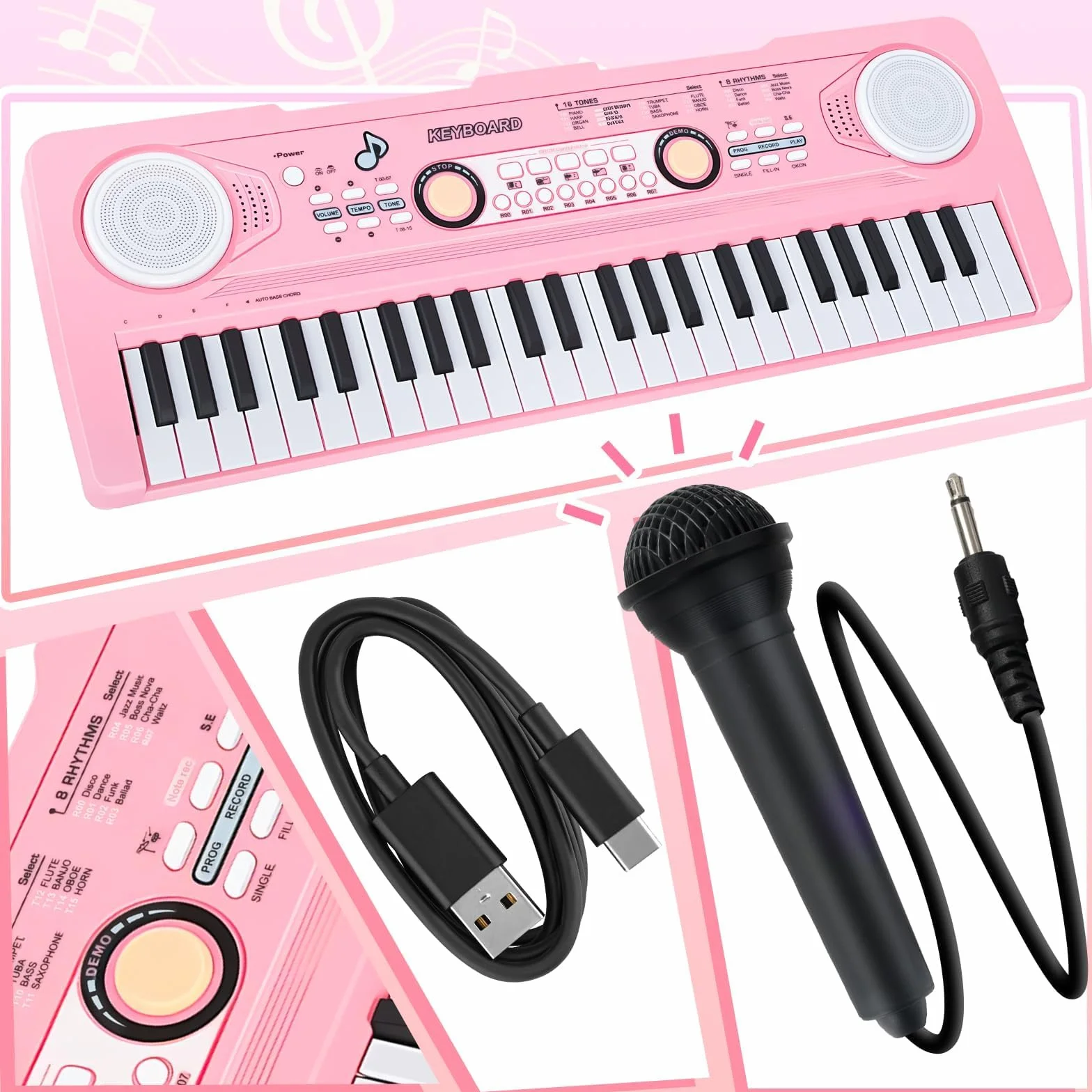 Piano Teclado Infantil Juguetes para Edades 3-5 49 Teclas Teclados Electrónicos con Micrófono Juguete Musical Regalos para Niños y Niñas de 3 4 5 6 7 Años