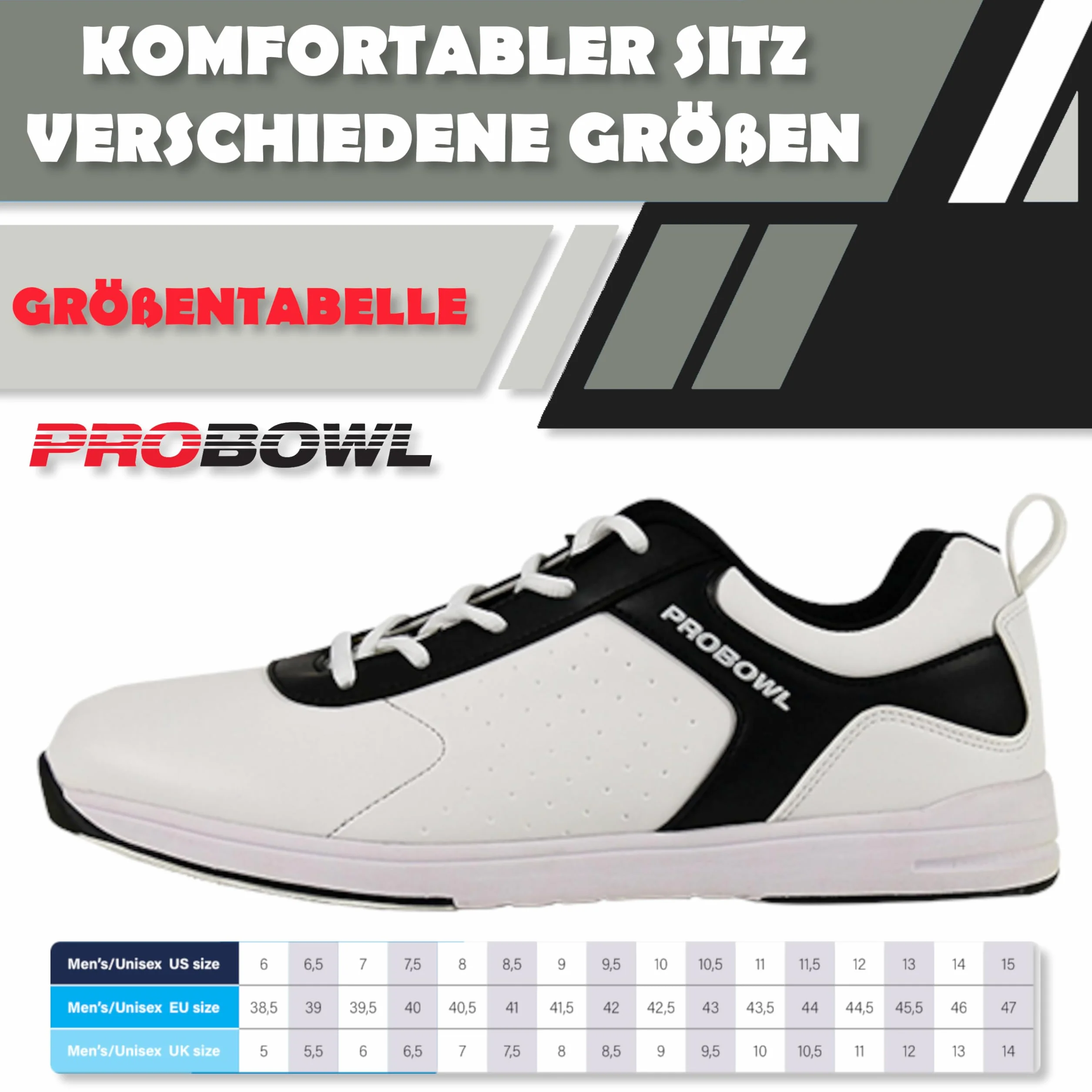 EMAX Zapatos de bolos Hombre Pro Bowl Blanco Negro
