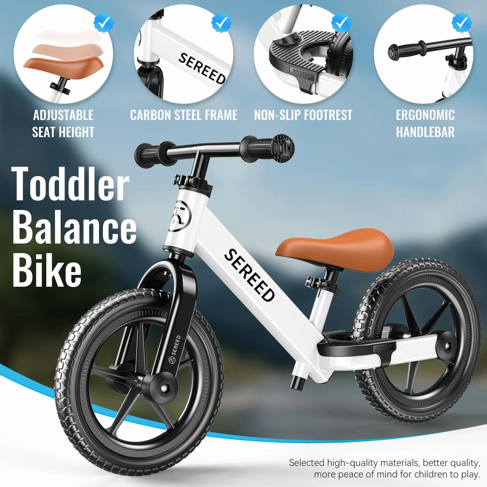 SEREED Bicicleta sin Pedales para Niños de 2 años, Bicicleta sin Pedales para Niños de 2 a 5 años, Ajuste sin Herramientas, Placa Personalizable con Pegatinas