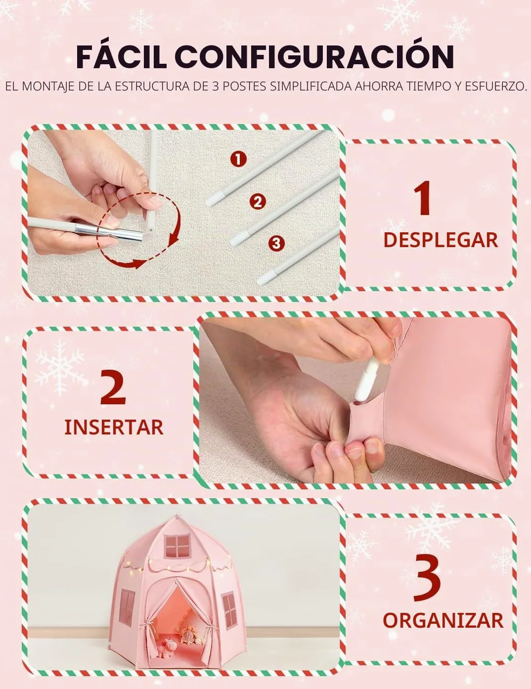 Besrey Tienda de Campaña Infantil Rosa - Casita para Niños con Diseño de Castillo, Grande y Fácil de Montar, Ideal para Juegos Interiores y Exteriores, Niñas y Niños