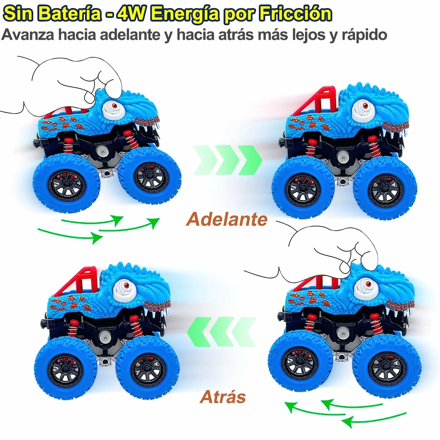 Coches para Niños 2 Años, Pack de 2 Dinosaurios Coches Juguetes Niños 2 3 Años con Impulsados Fricción, Monster Truck Coches Cars Camion Juguete Regalos Niños 2 3 4 5 Años