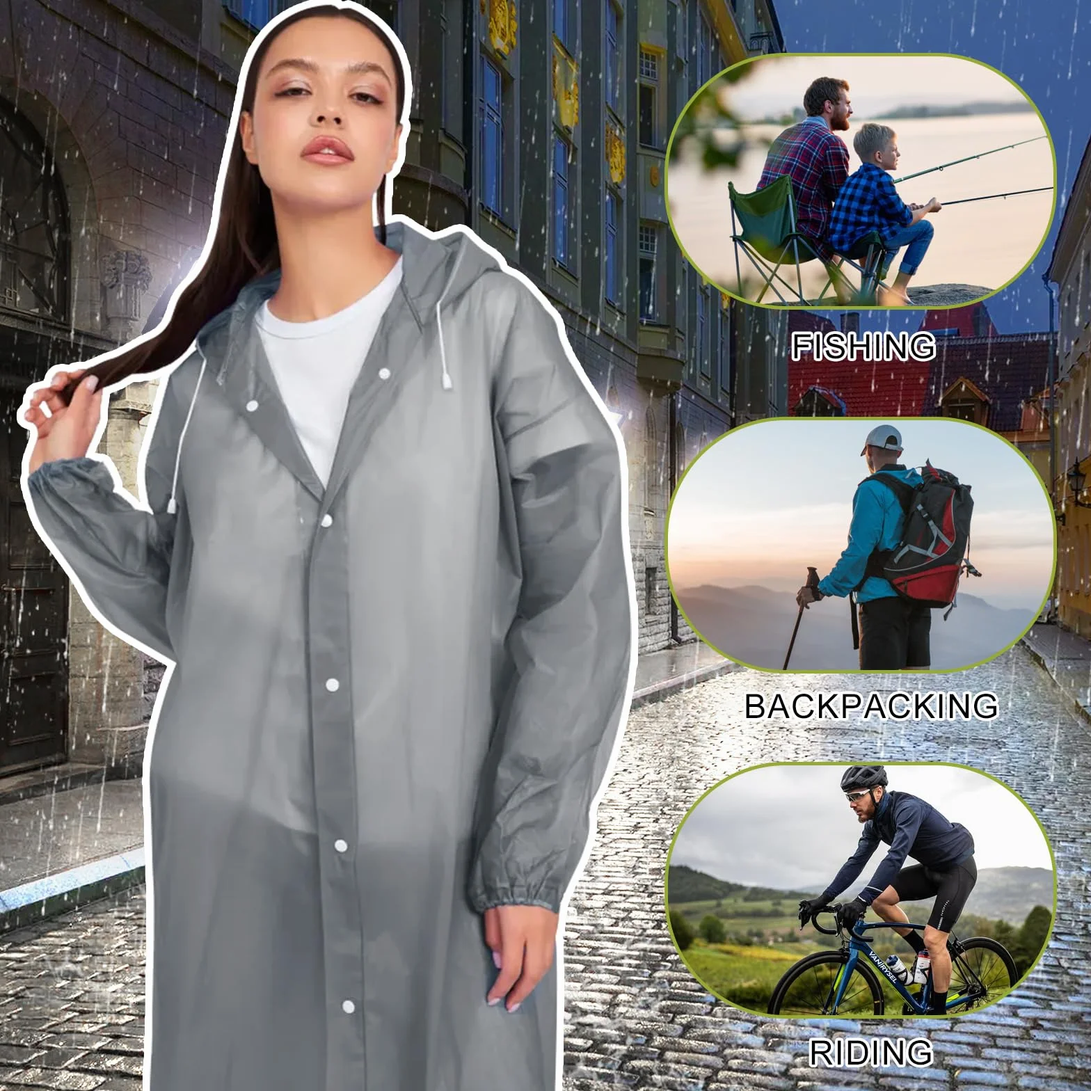 AOKITO Poncho Impermeable Reutilizable de EVA Transpirable para Senderismo, Ciclismo