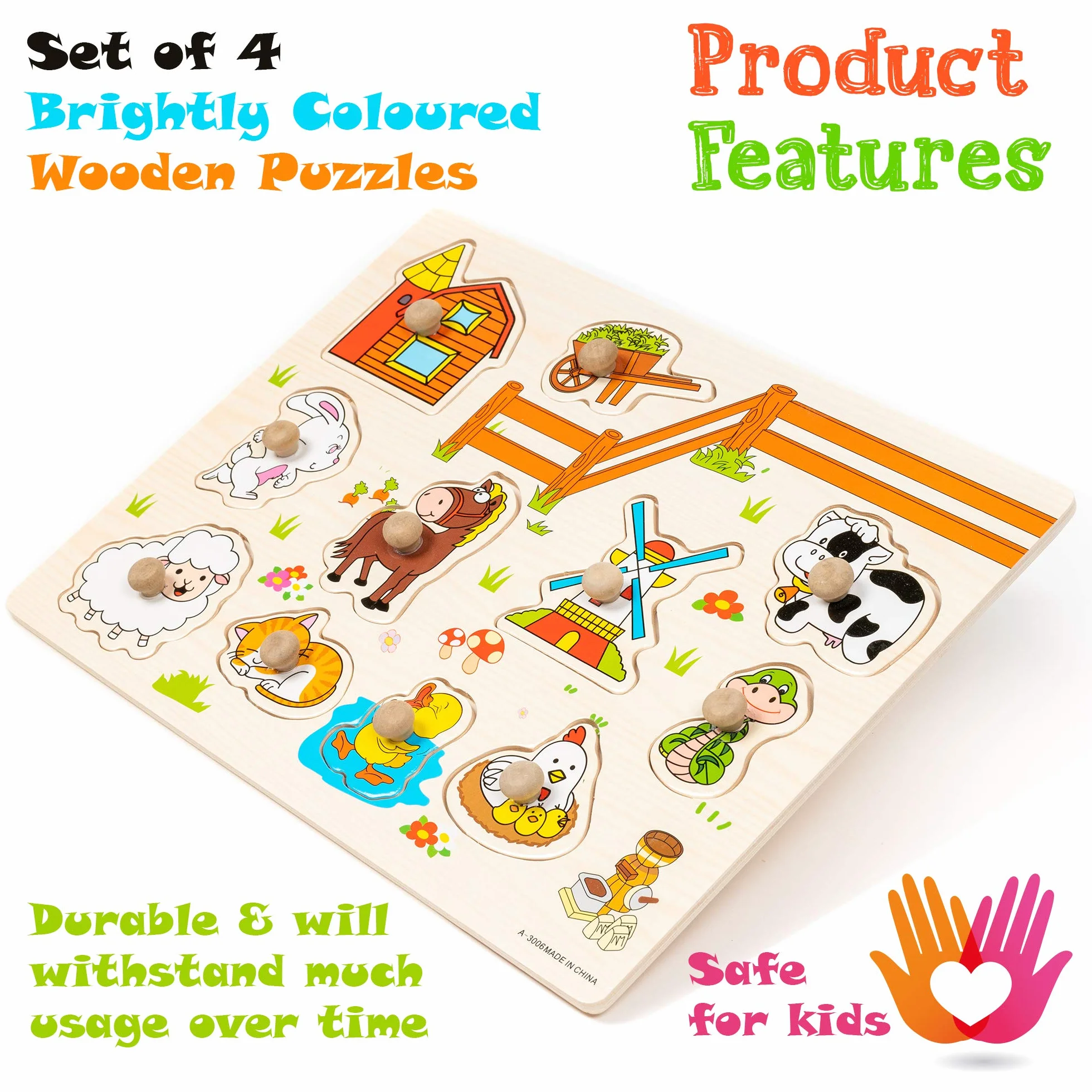THE TWIDDLERS Set de 4 Puzles de Madera para Bebés Juguetes Educativos Montessori con Tiradores